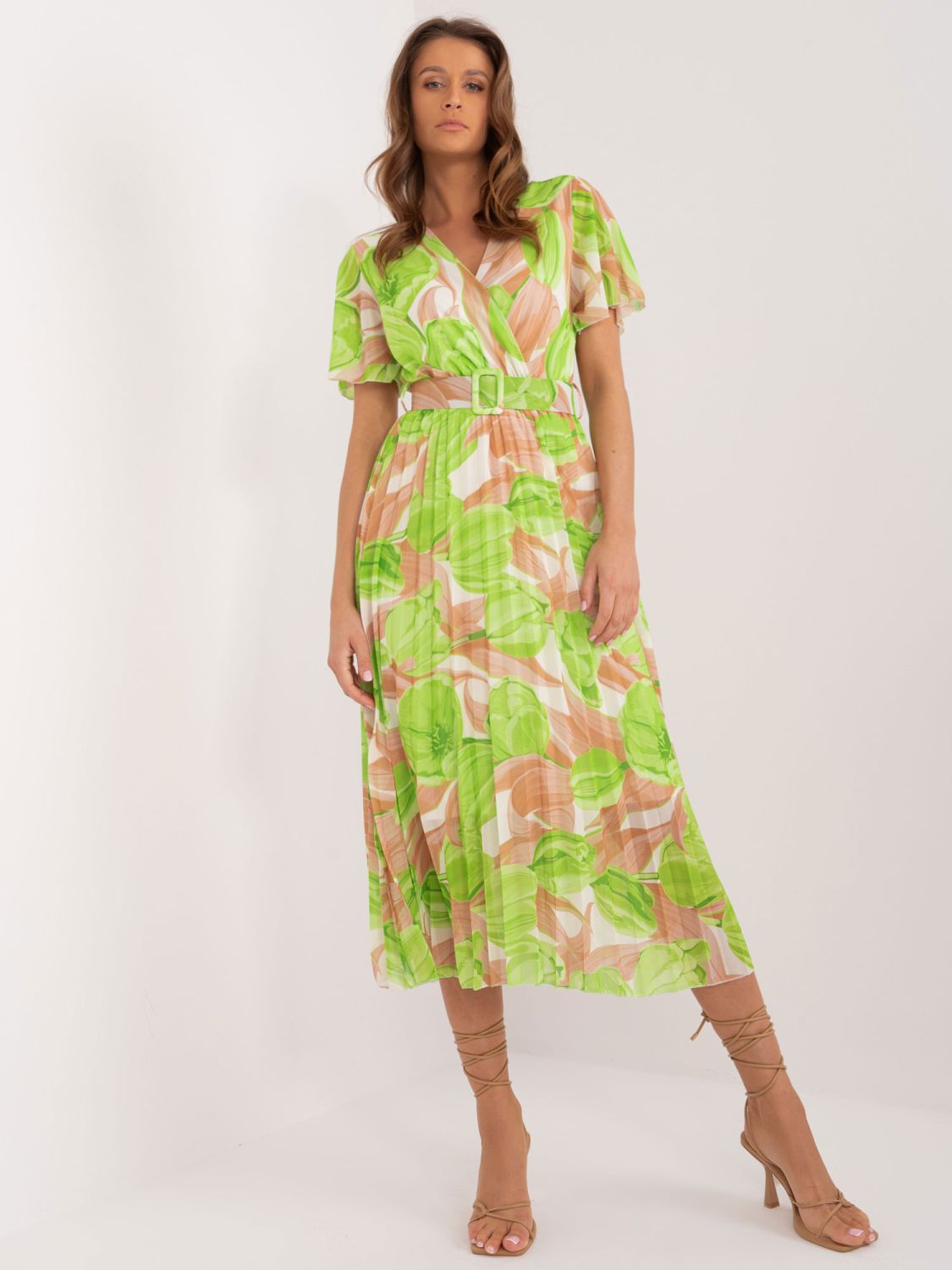 Floral Midi Dress in Light Green