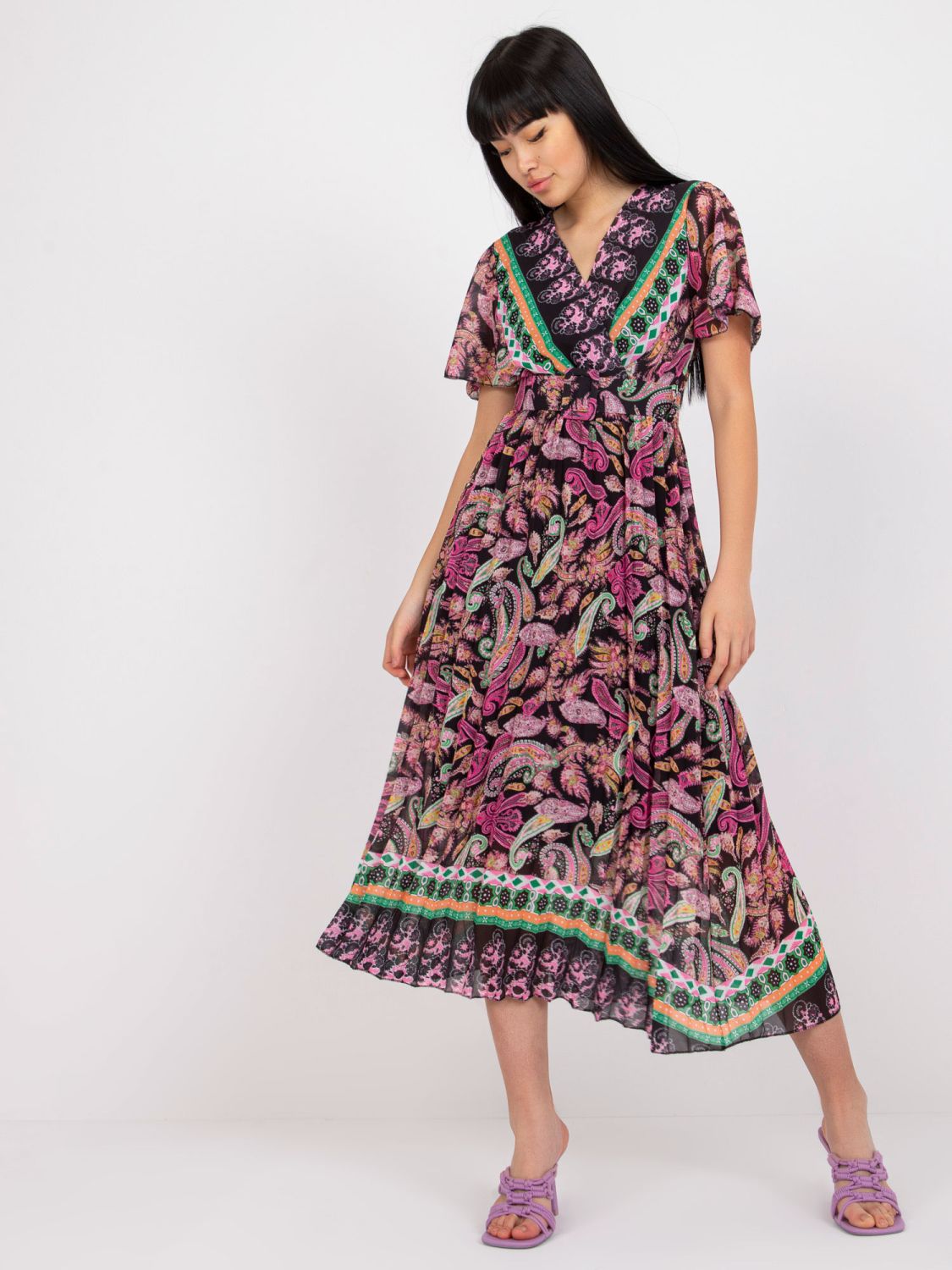 Flared Midi Dress with Floral Pattern
