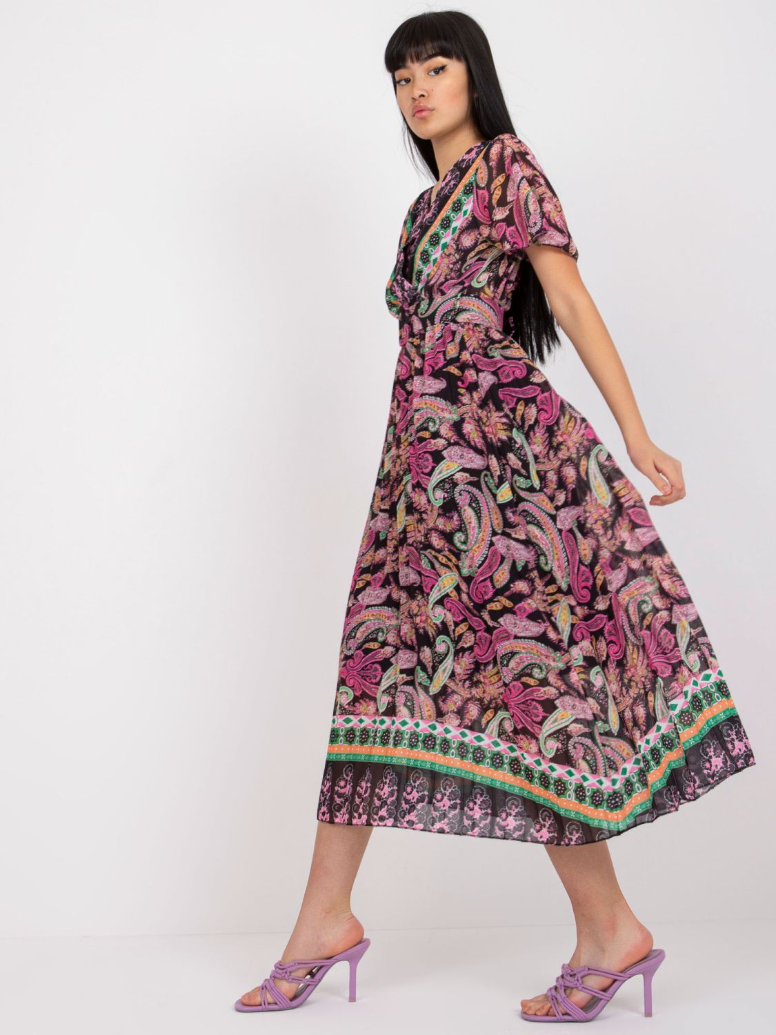 Flared Midi Dress with Floral Pattern