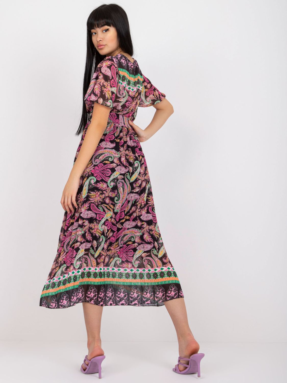 Flared Midi Dress with Floral Pattern