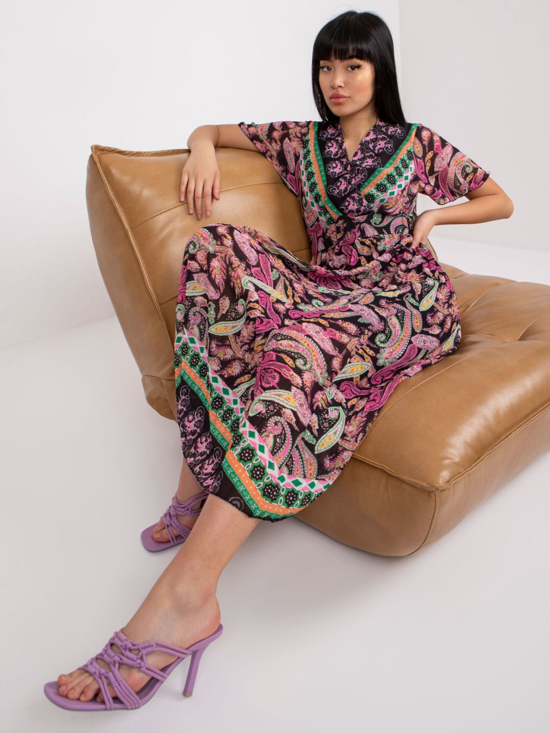 Flared Midi Dress with Floral Pattern