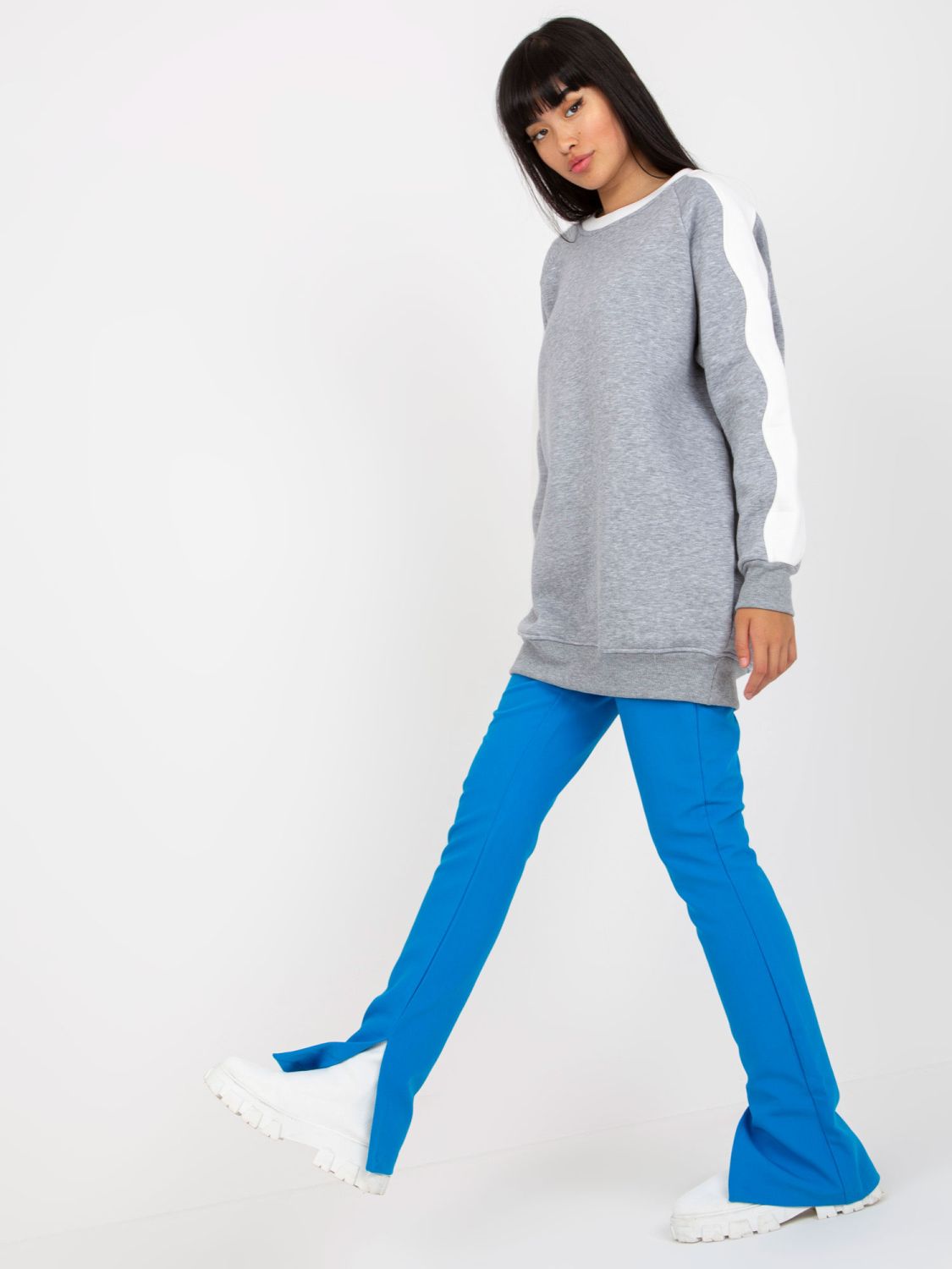 Gray-White Basic Sweatshirt Without Hood RUE PARIS