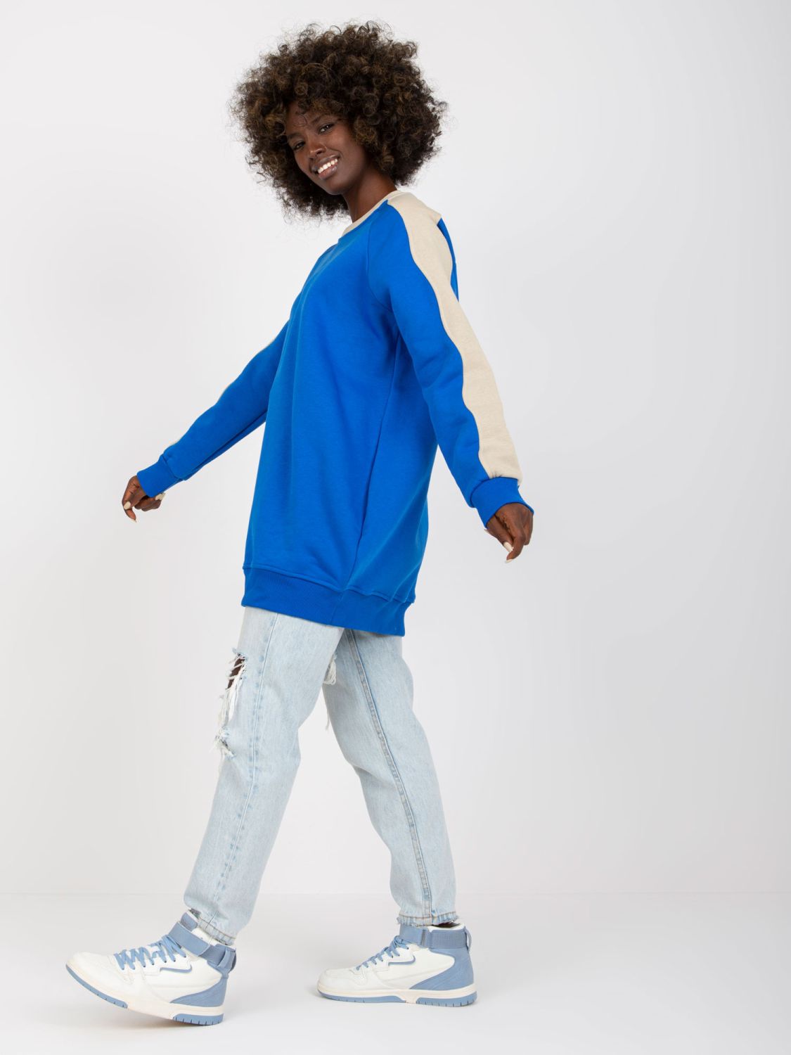 Blue-Beige Basic Cotton Sweatshirt