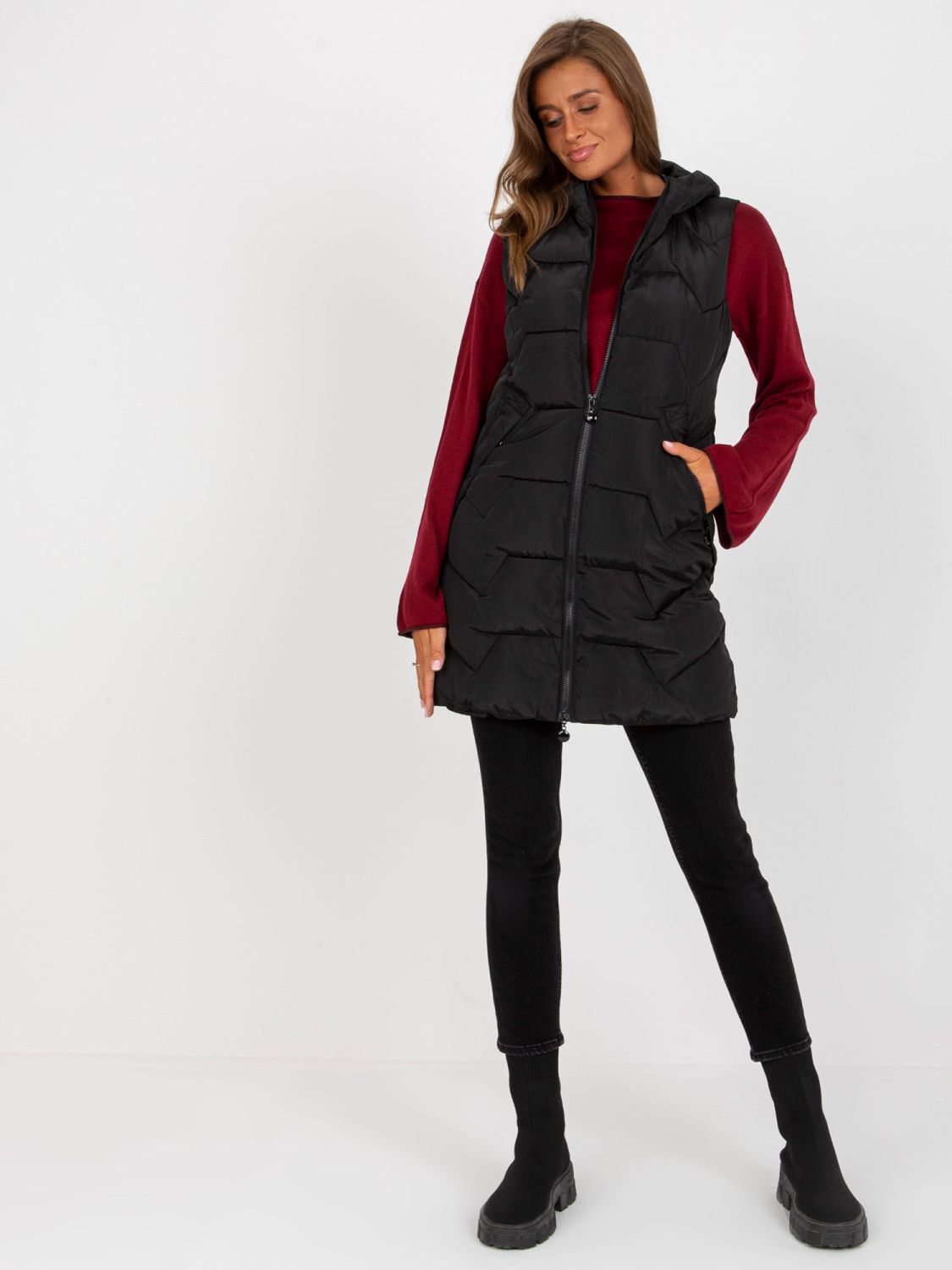 Black Long Padded Vest