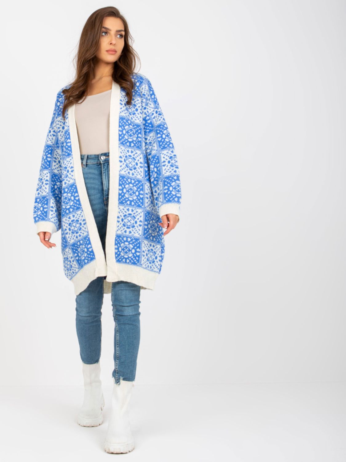 White-Blue Women's Cardigan with Pattern RUE PARIS