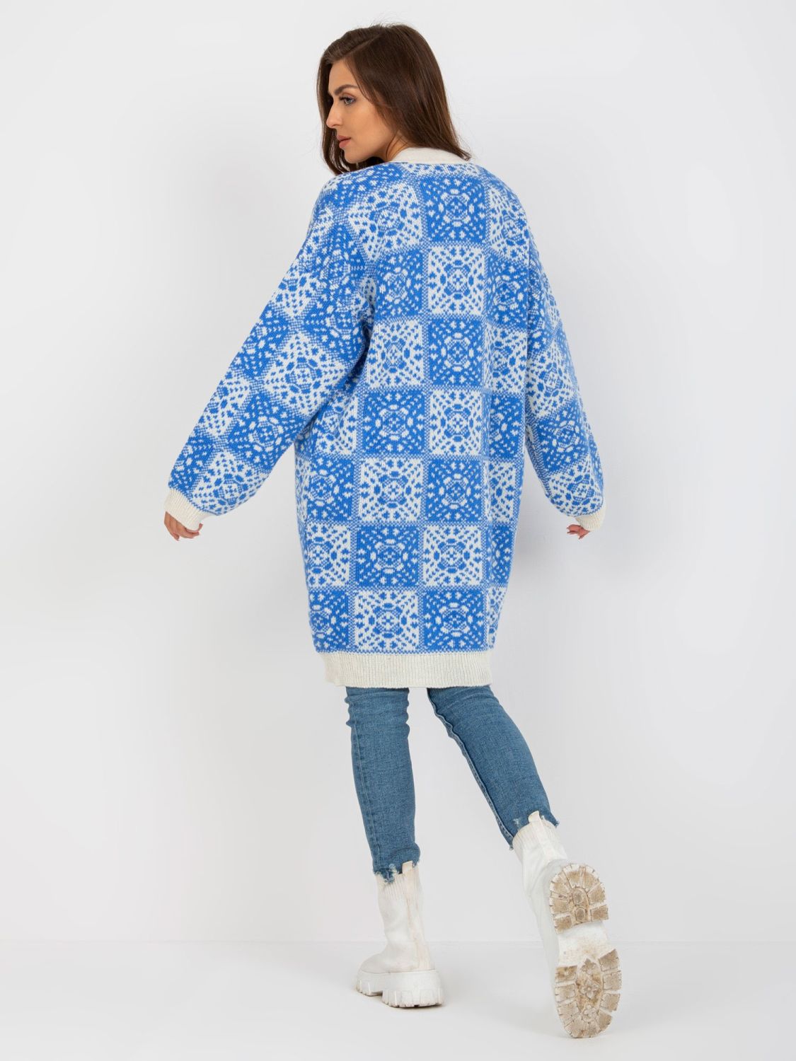 White-Blue Women's Cardigan with Pattern RUE PARIS