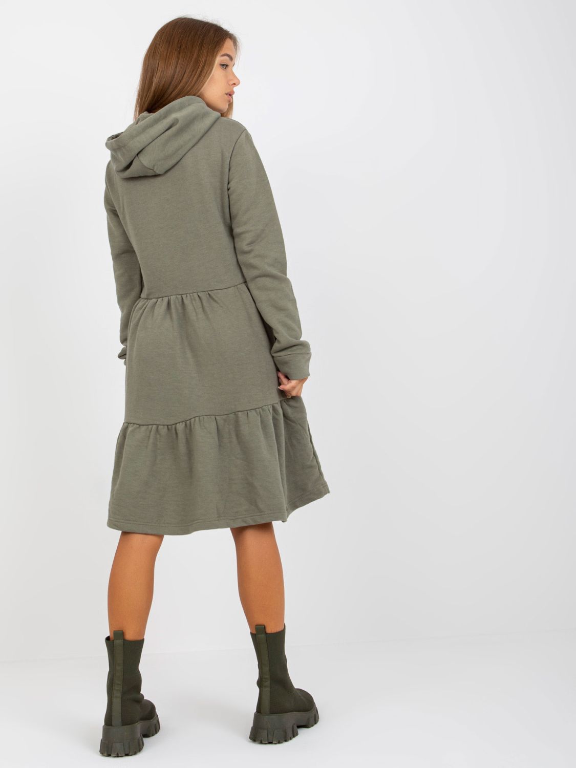 Khaki Flared Sweat Dress with Ruffle FRESH MADE