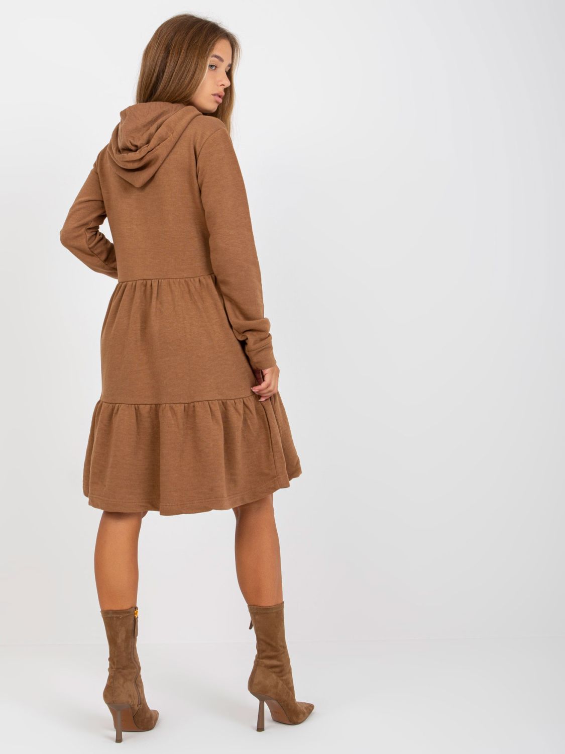 Brown Flared Hooded Dress FRESH MADE