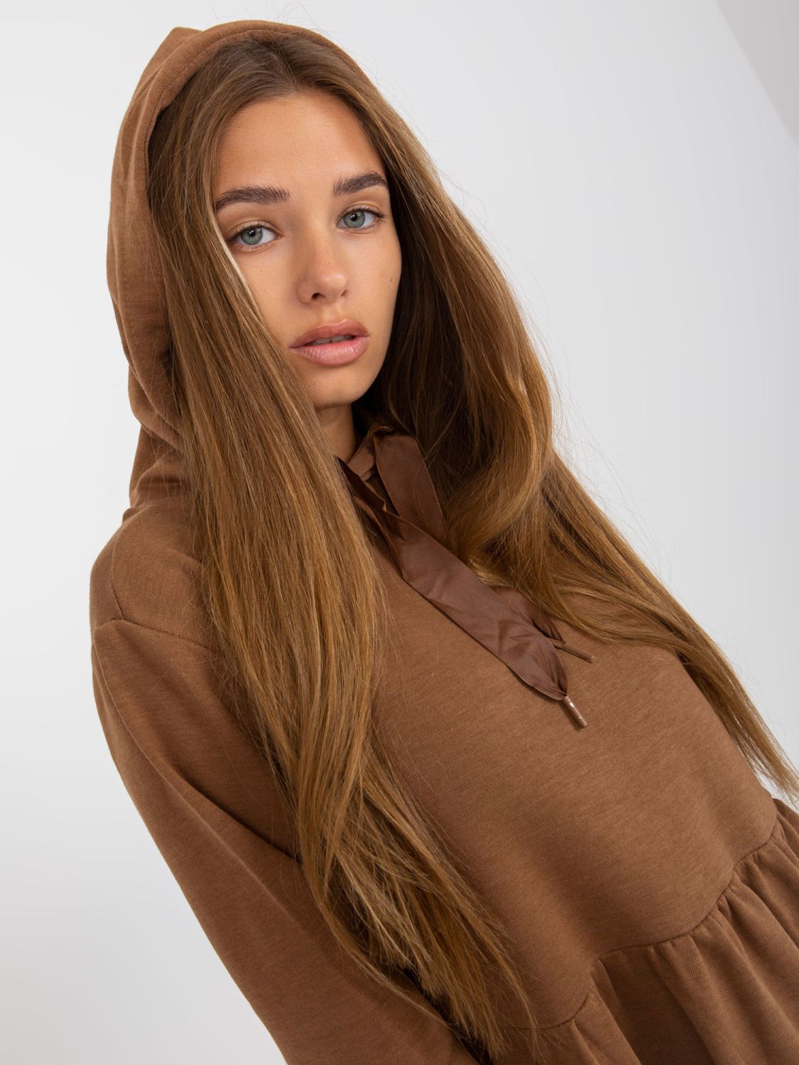 Brown Flared Hooded Dress FRESH MADE