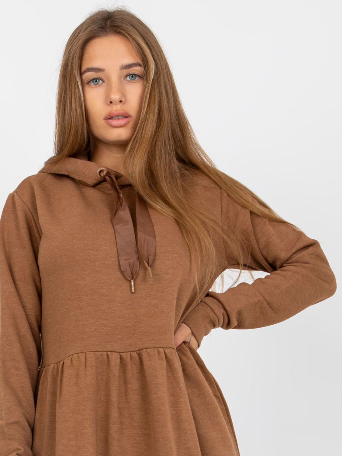 Brown Flared Hooded Dress FRESH MADE