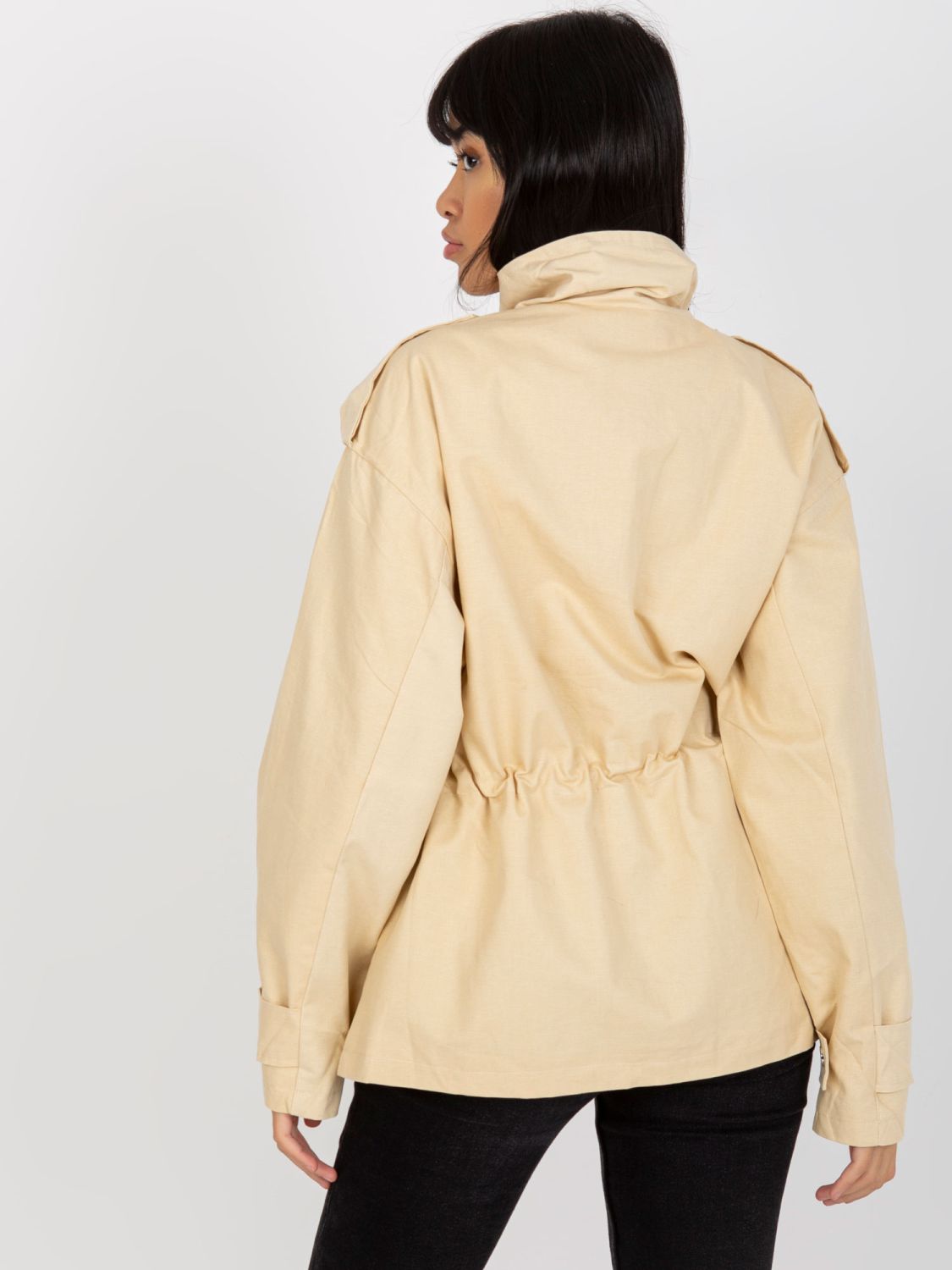 Light Beige Cotton Transitional Jacket with Ribbed Cuffs