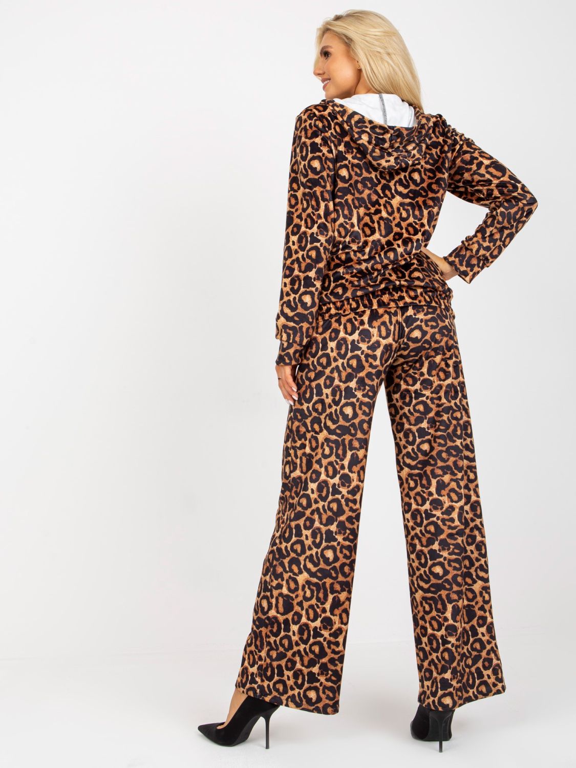 Beige-Black Women's Velour Set with Print