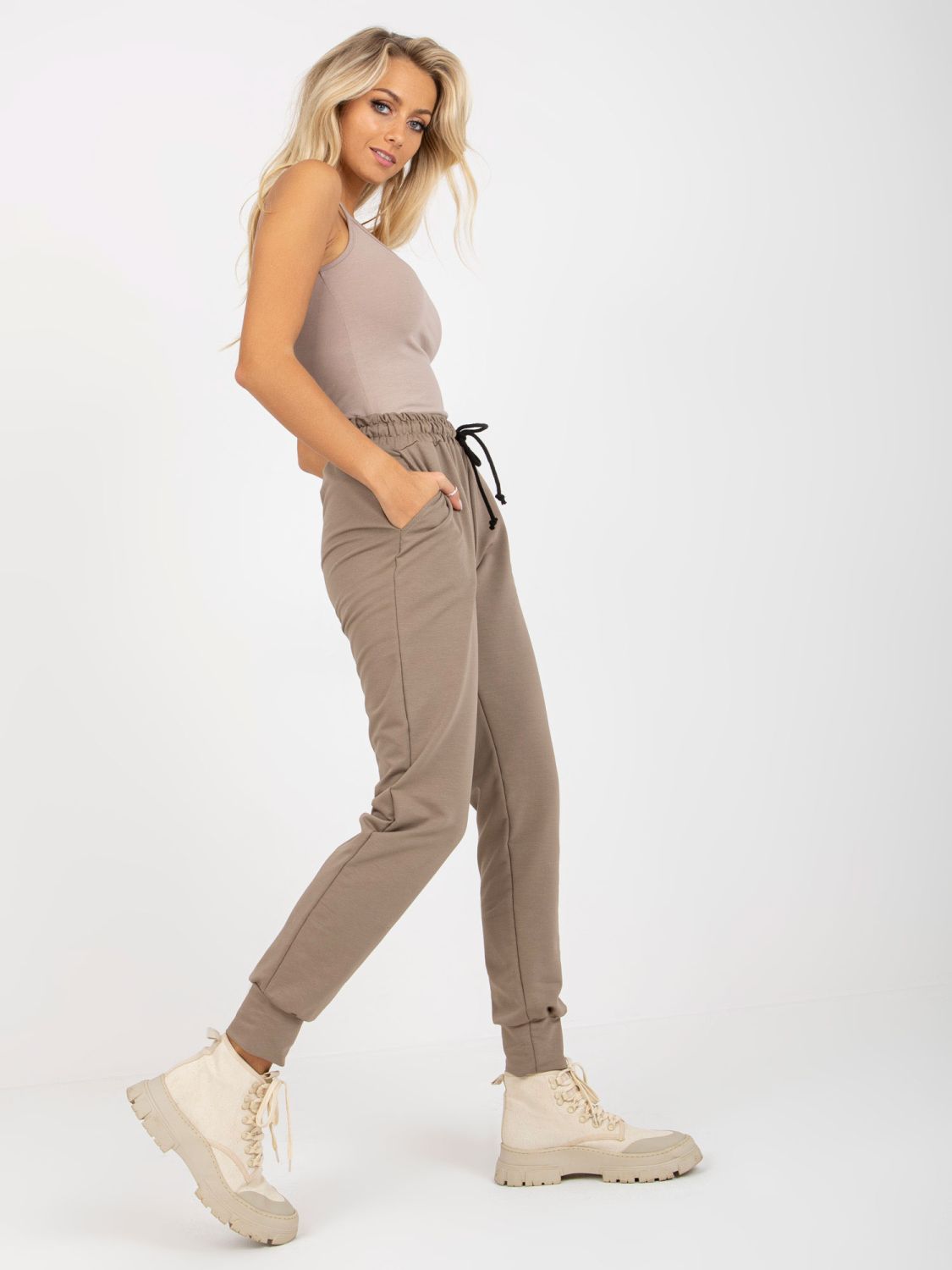 Beige Women's Sweatpants with Pockets