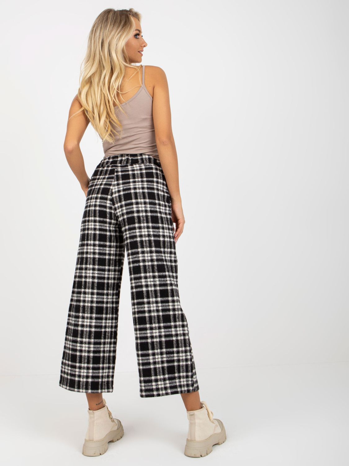 Black Women's Culottes with Checkered Pattern
