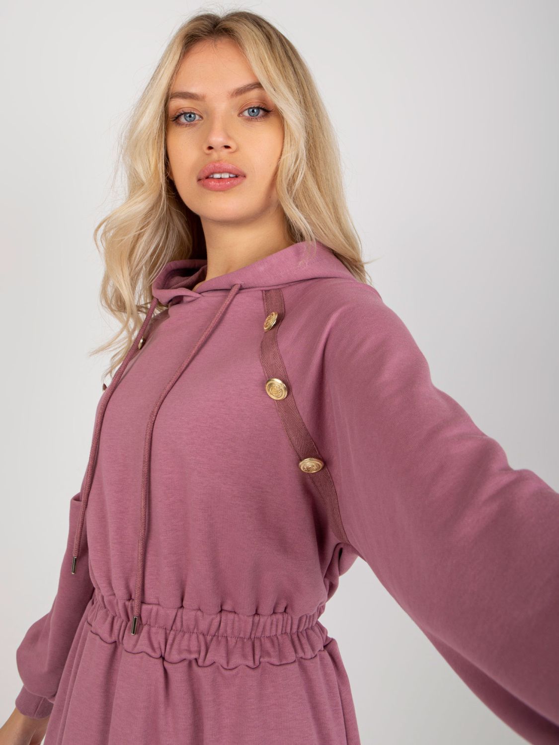 Pink Flared Sweat Dress with Buttons