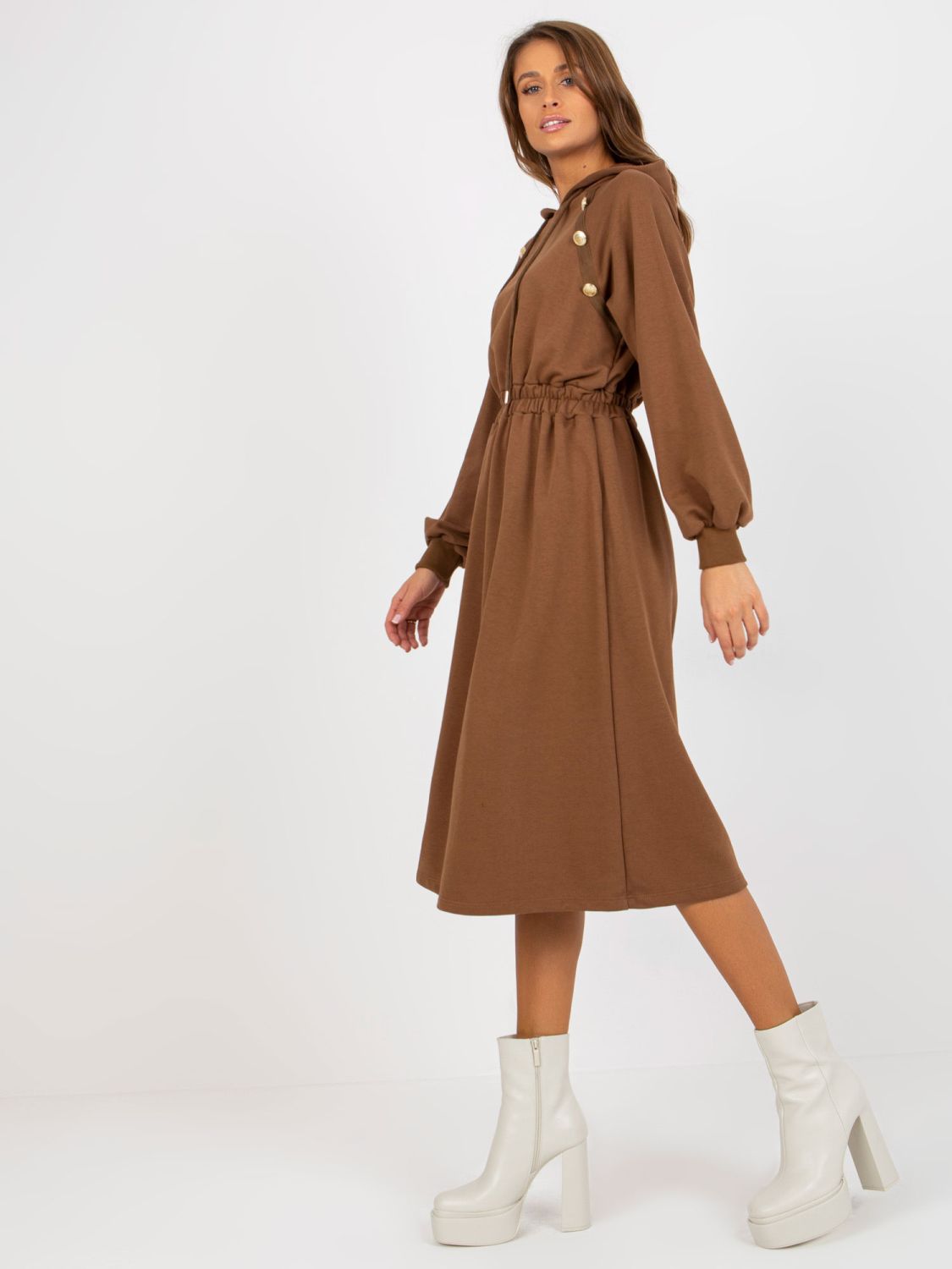 Brown Flared Hooded Dress