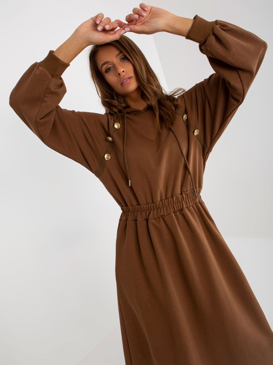 Brown Flared Hooded Dress