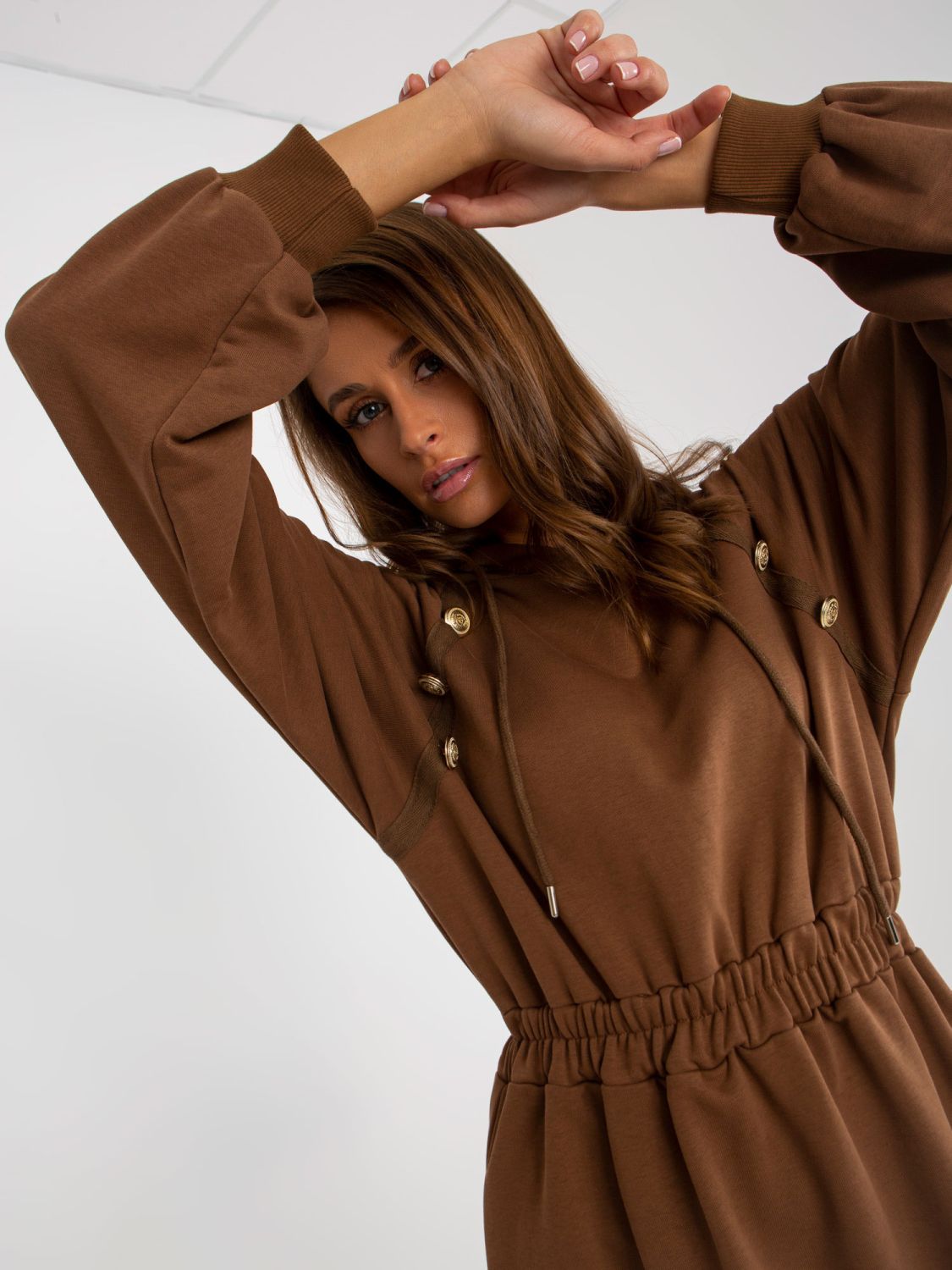 Brown Flared Hooded Dress