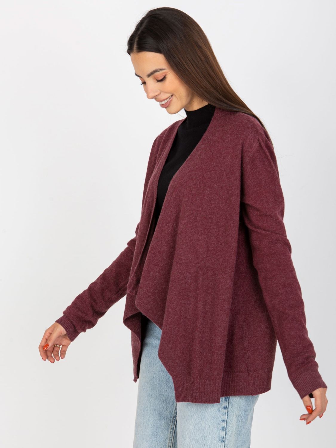 Burgundy Short Asymmetrical Cardigan Without Closure