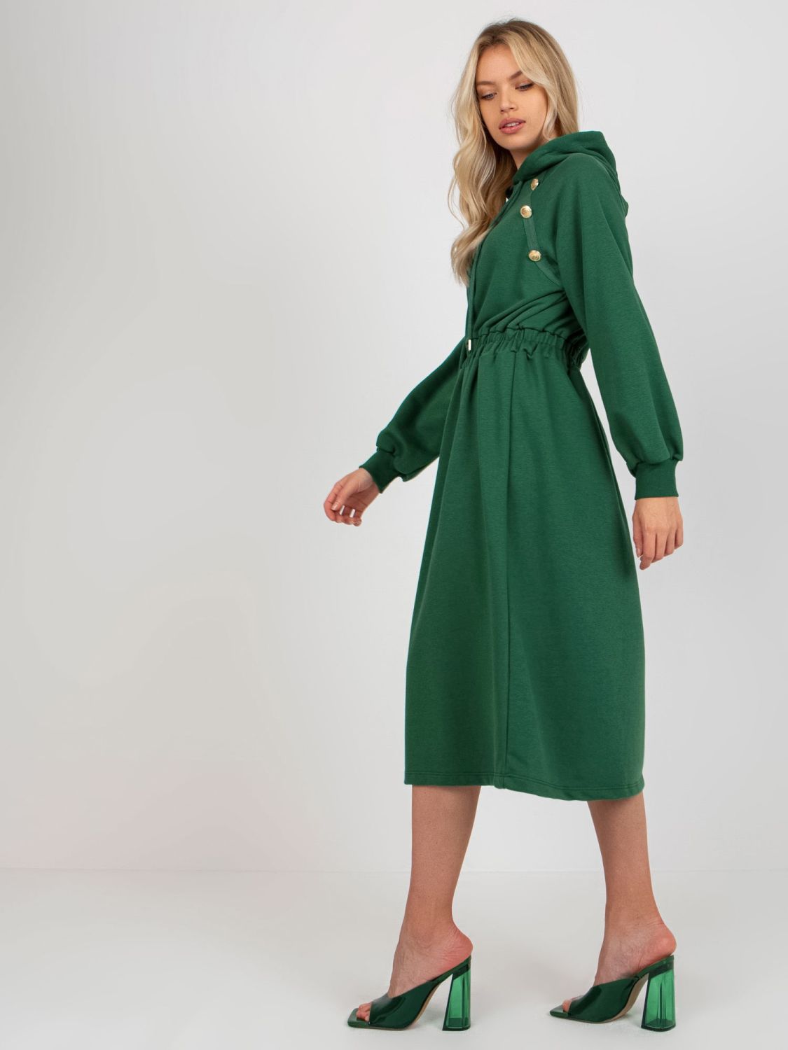 Dark Green Flared Hoodie Dress
