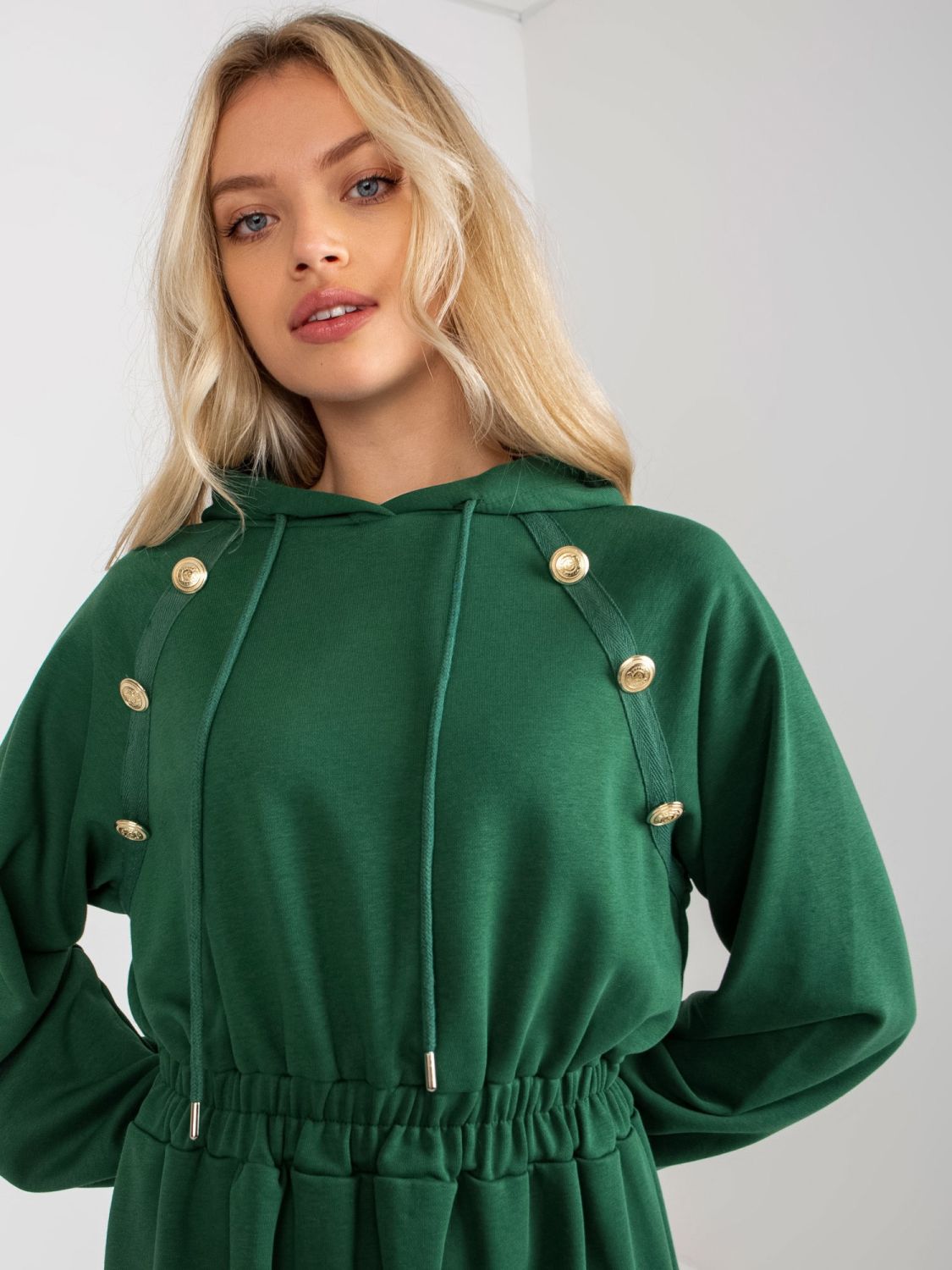 Dark Green Flared Hoodie Dress