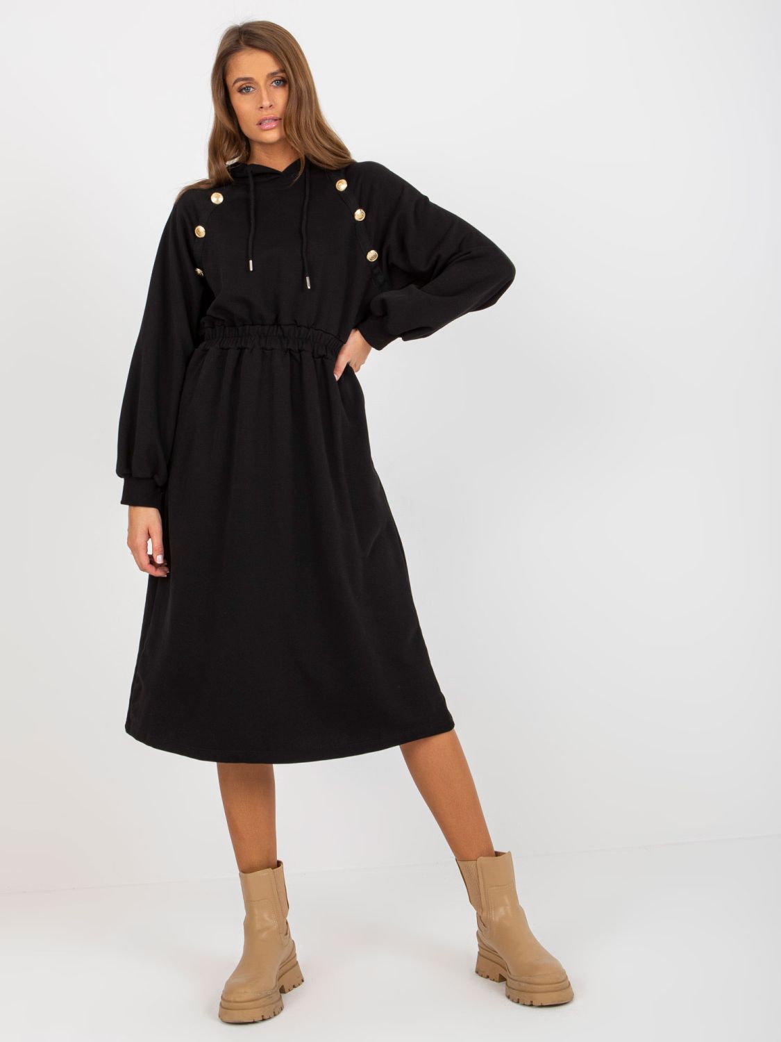 Black Flared Hoodie Dress