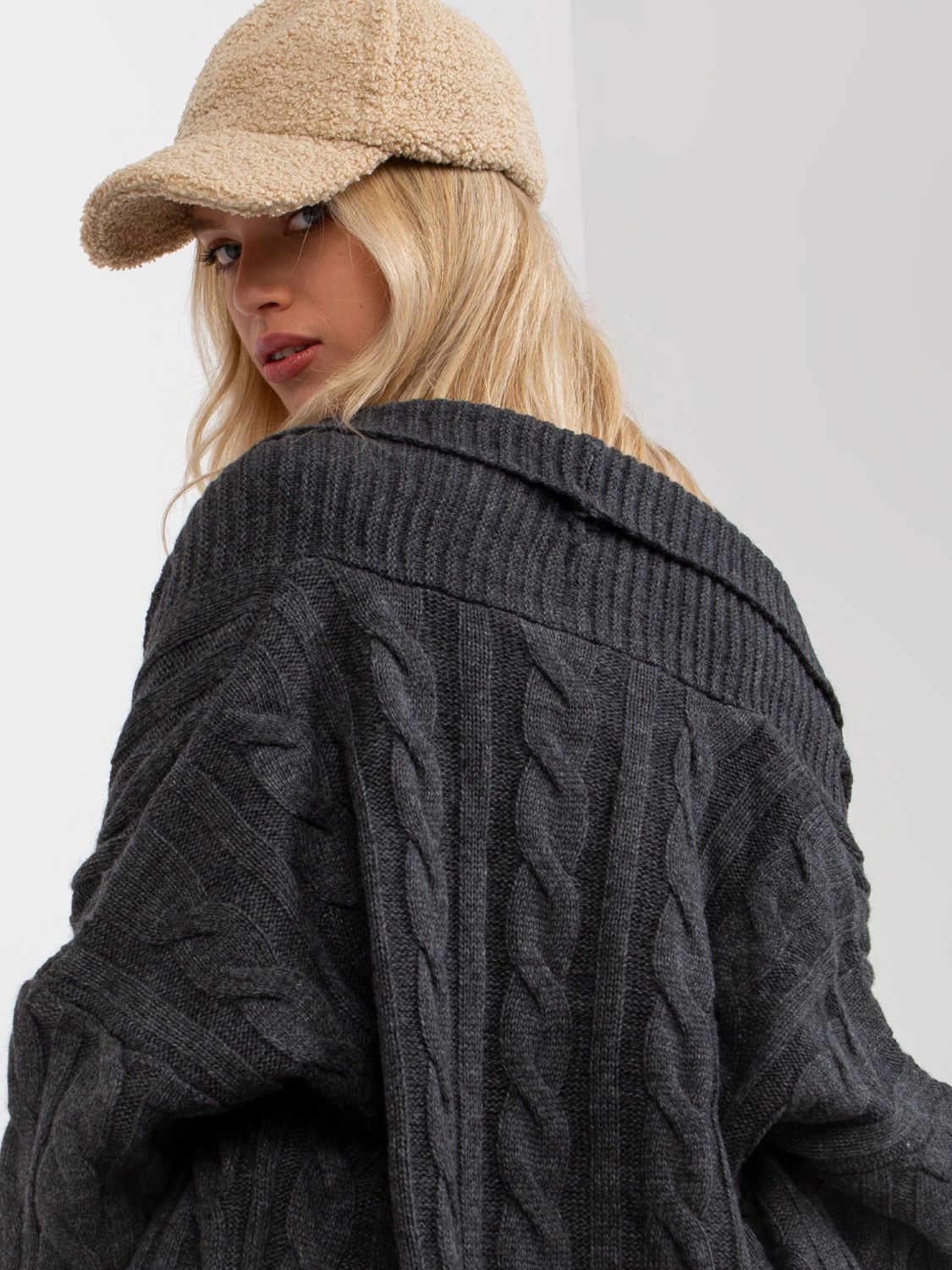 Dark Gray Three-Piece Knit Set with Cardigan