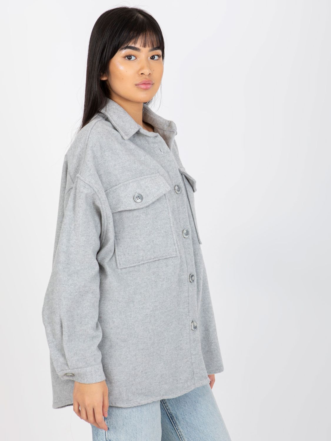 Gray Warm Women's Shirt with Pockets