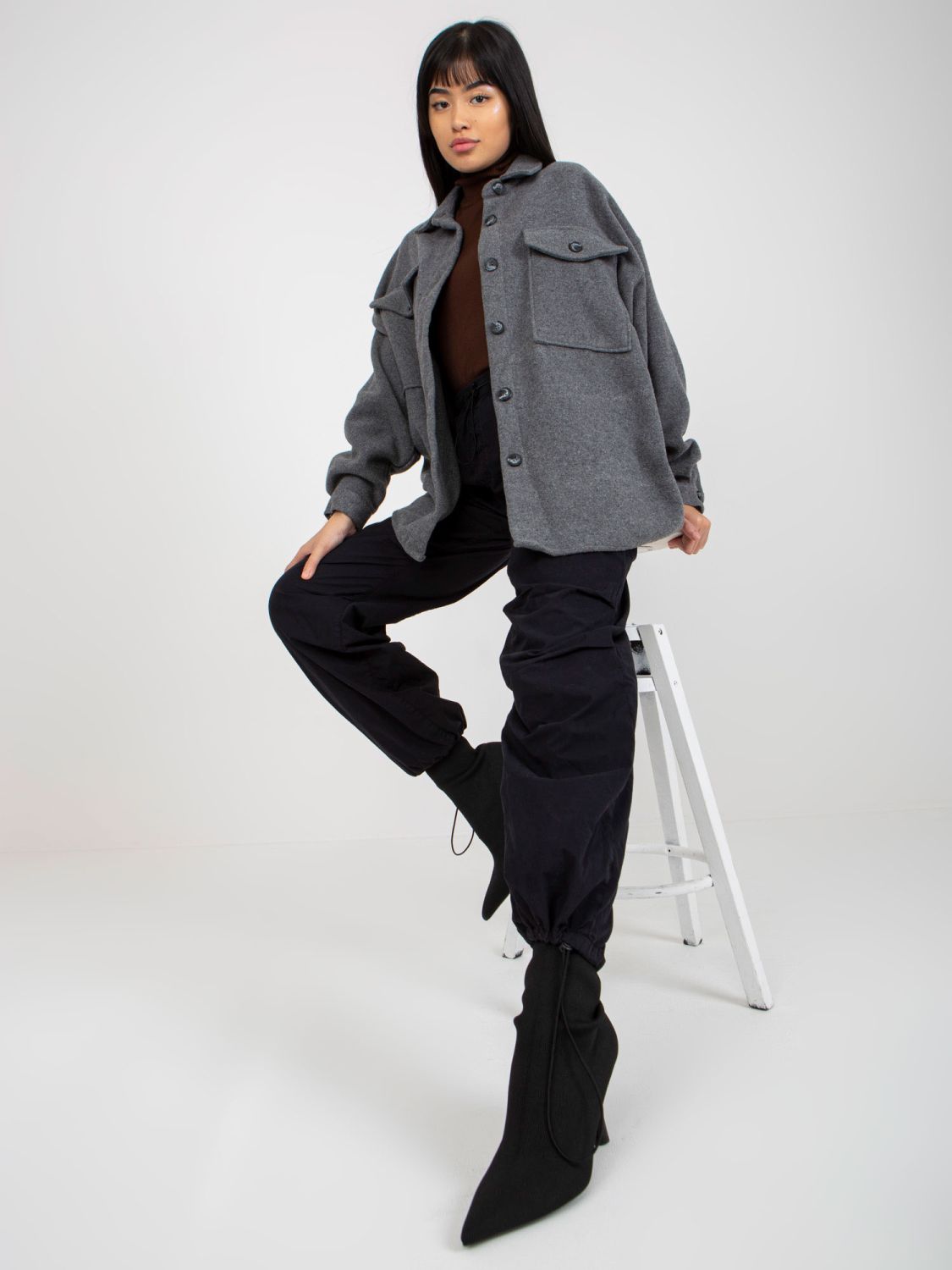 Dark Gray Warm Women's Shirt with Long Sleeves