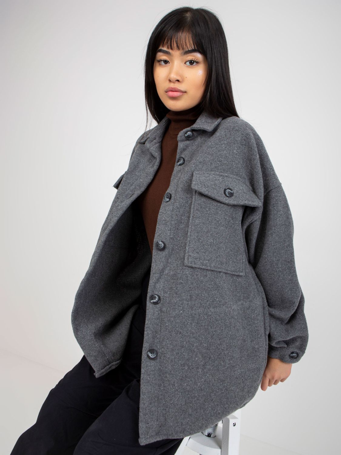 Dark Gray Warm Women's Shirt with Long Sleeves