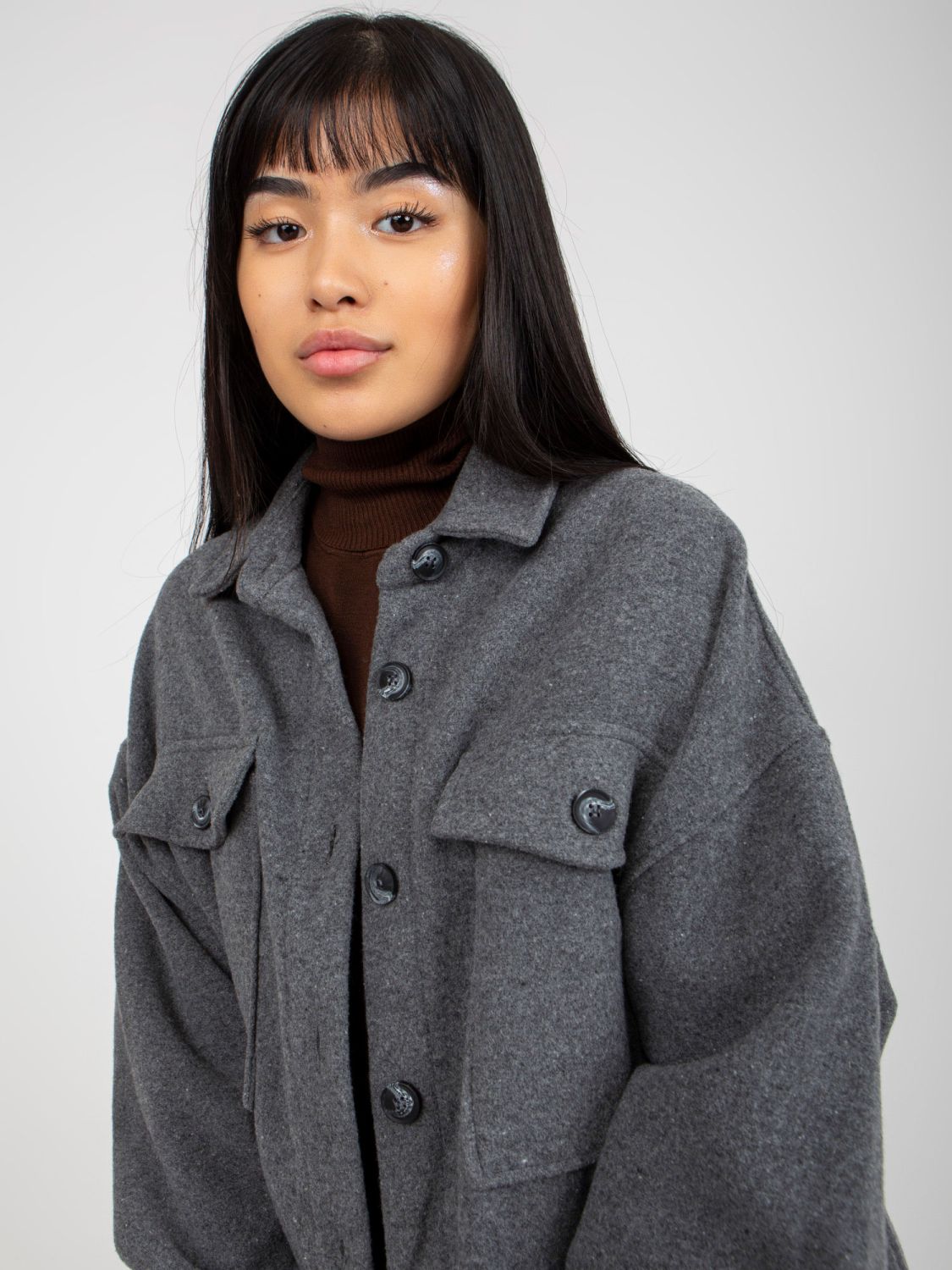 Dark Gray Warm Women's Shirt with Long Sleeves