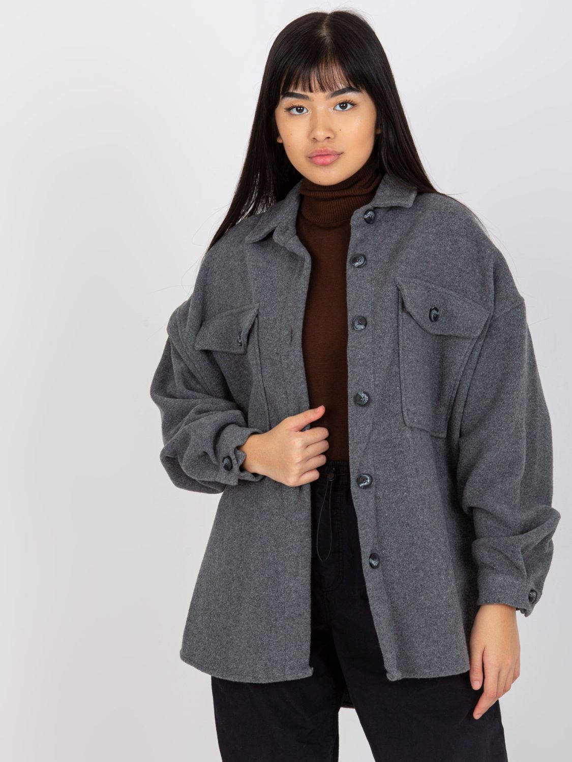 Dark Gray Warm Women's Shirt with Long Sleeves