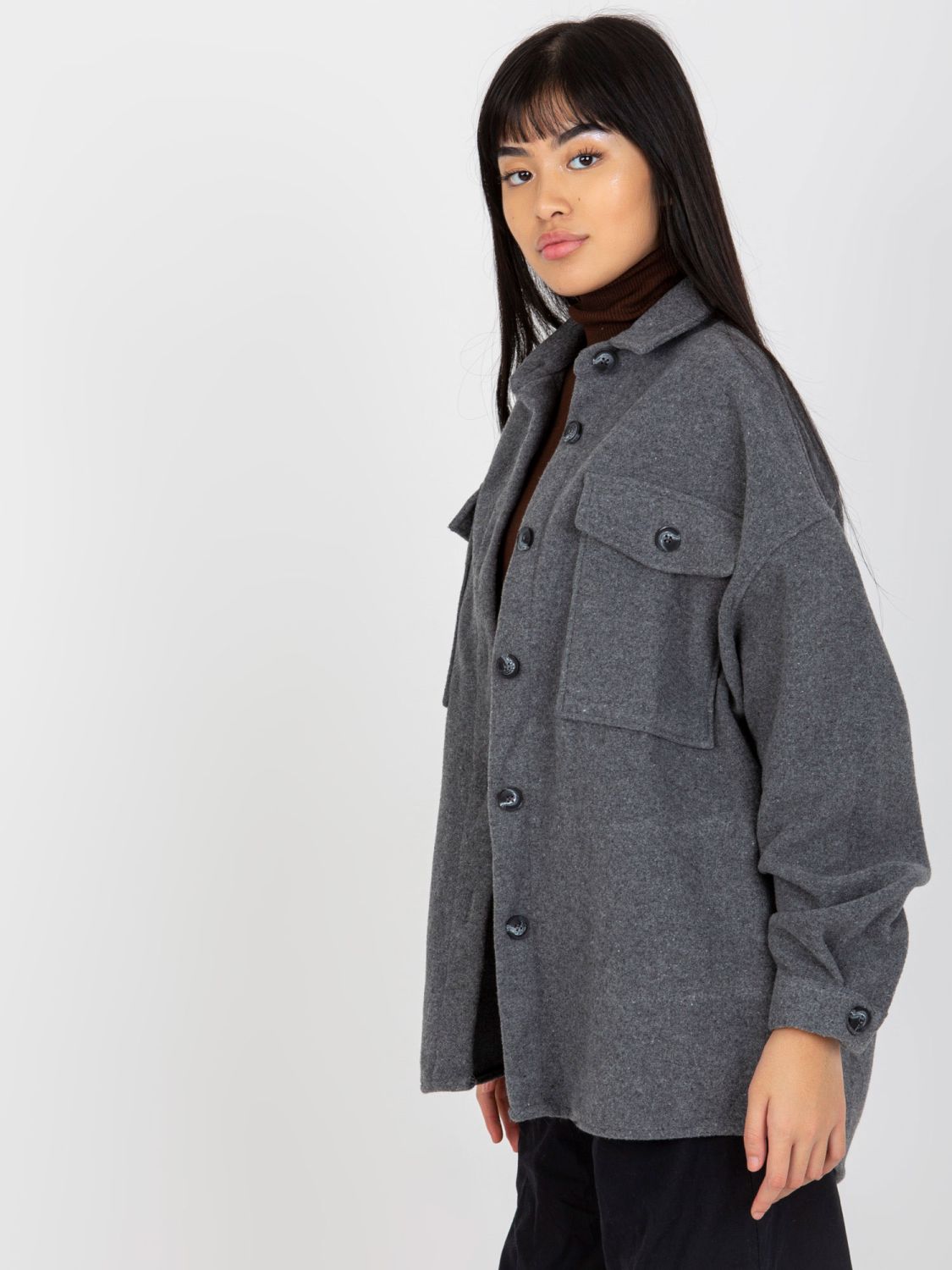 Dark Gray Warm Women's Shirt with Long Sleeves