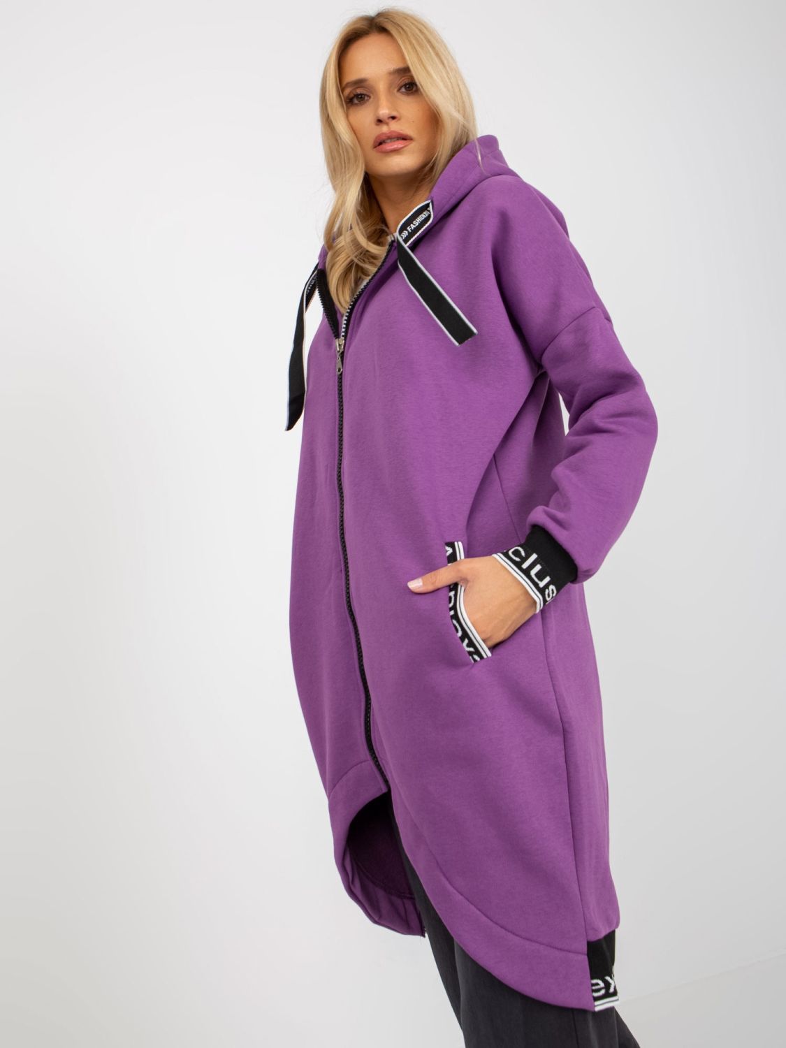 Purple Long Women's Hoodie with Drawstrings