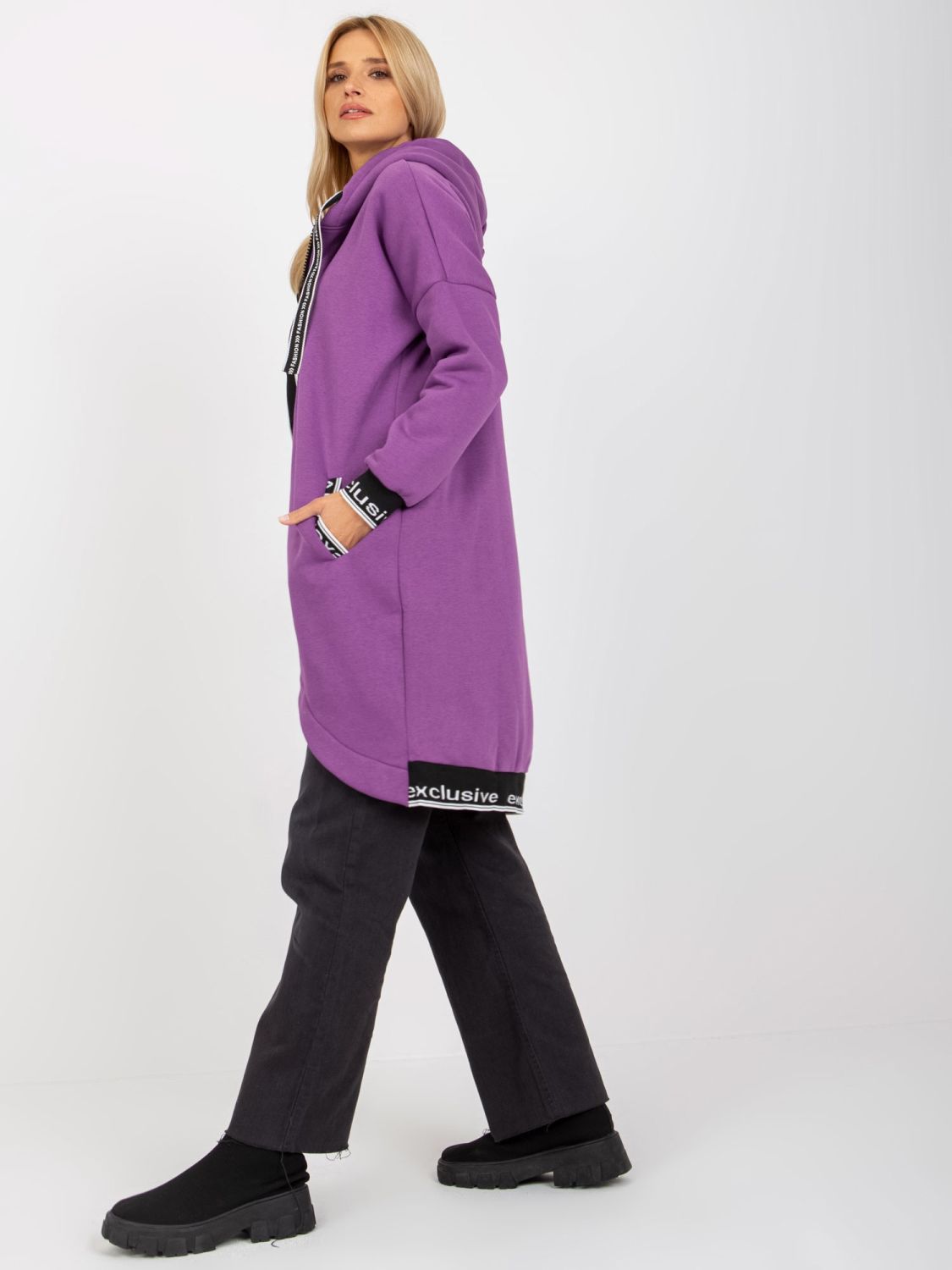 Purple Long Women's Hoodie with Drawstrings