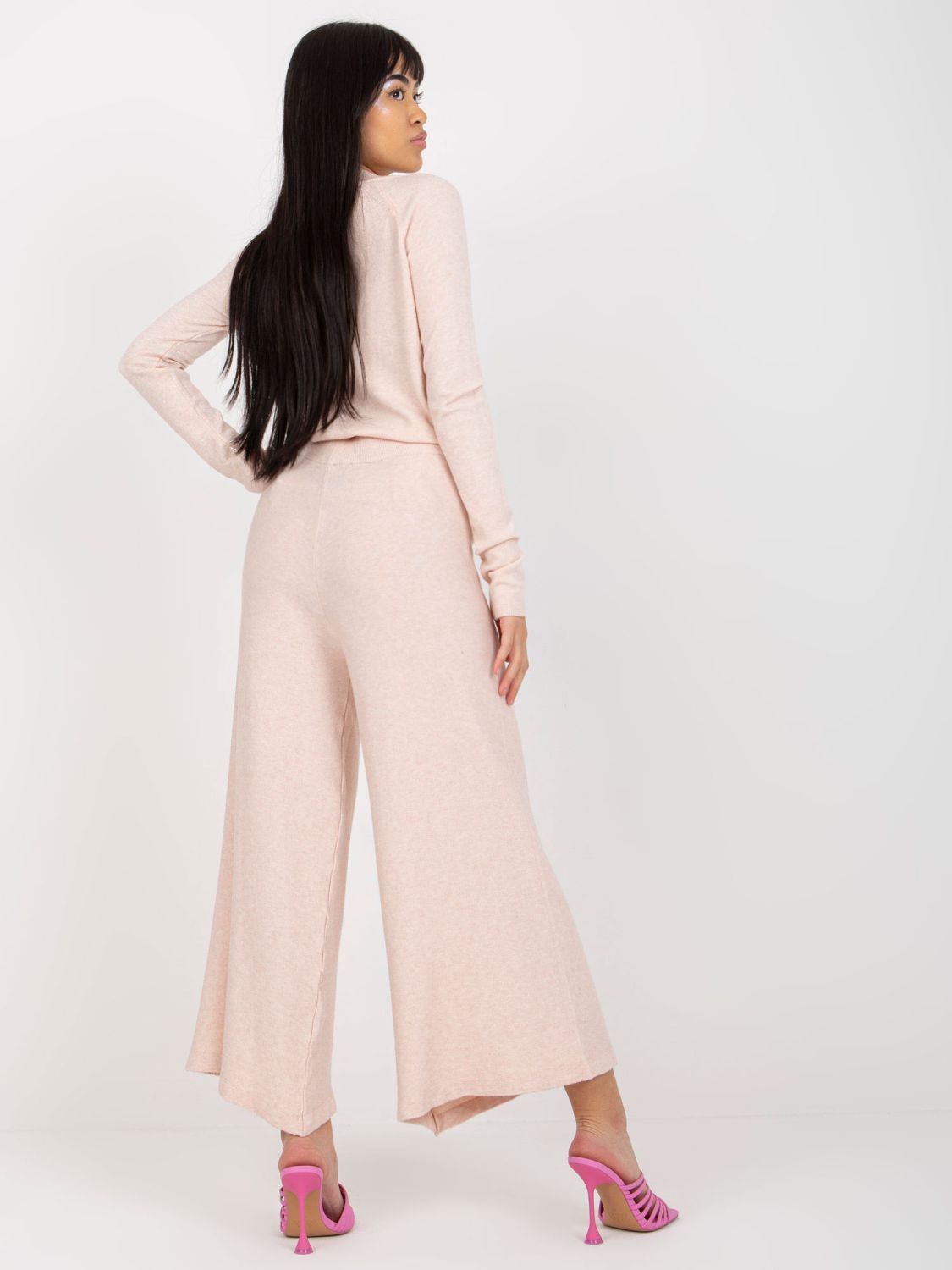 Light Pink Wide-Leg Knit Pants