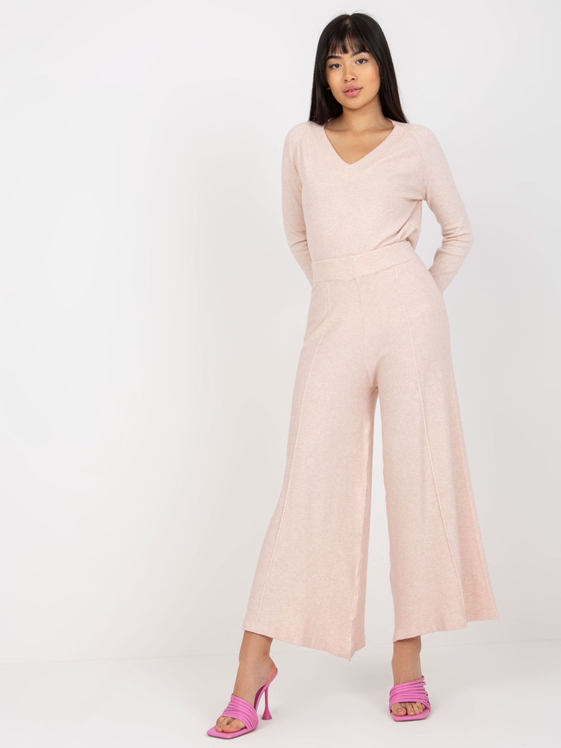 Light Pink Wide-Leg Knit Pants