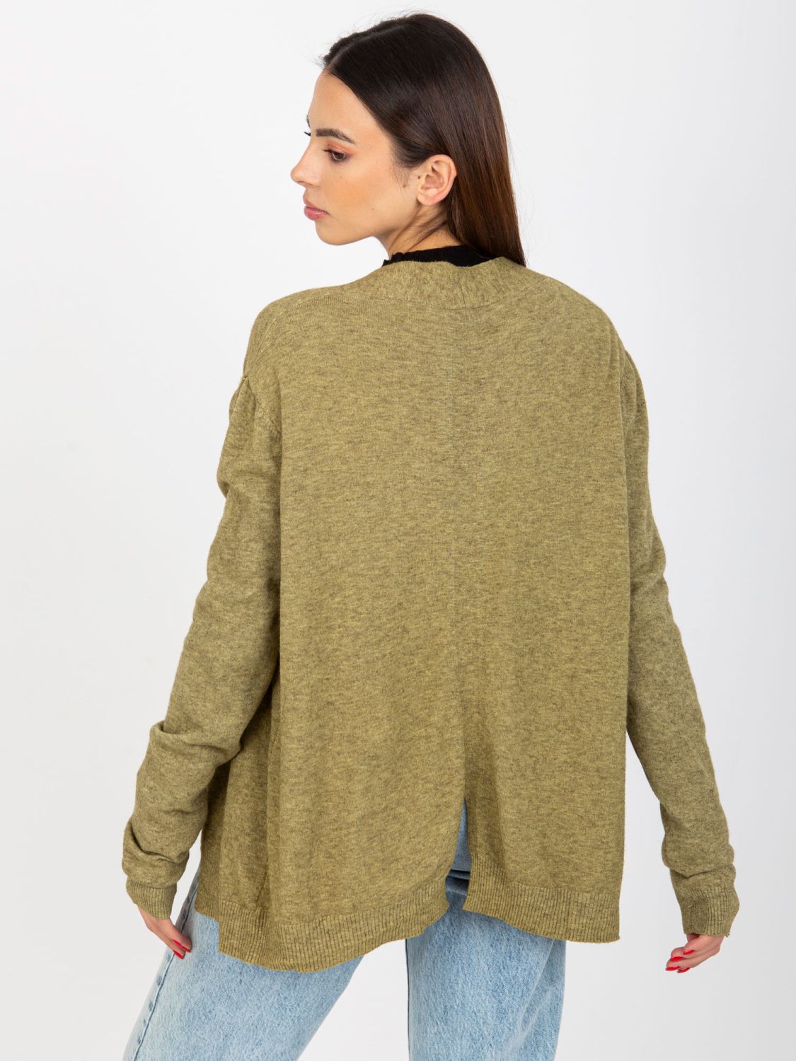 Khaki Short Asymmetrical Cardigan Without Closure
