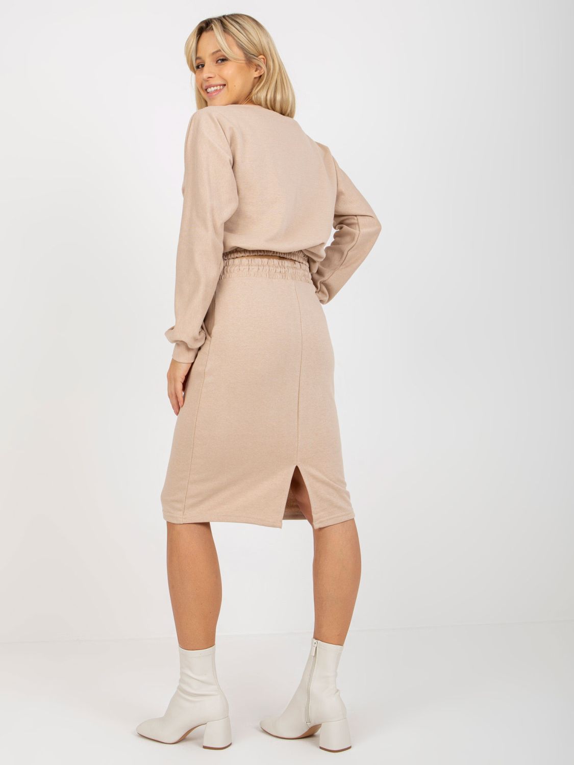 Beige Casual Set with Short Blouse