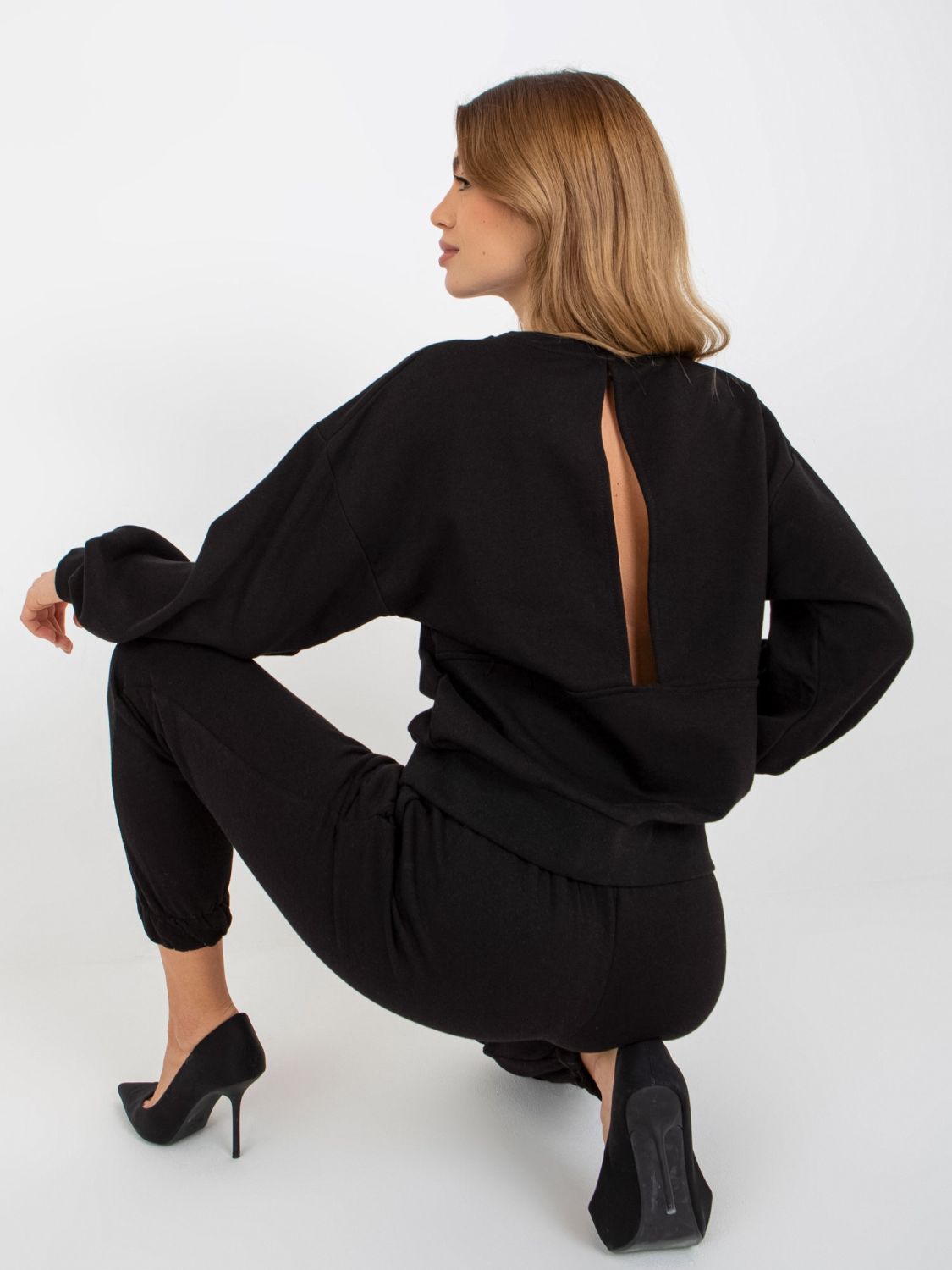 Black Casual Set with Open Back