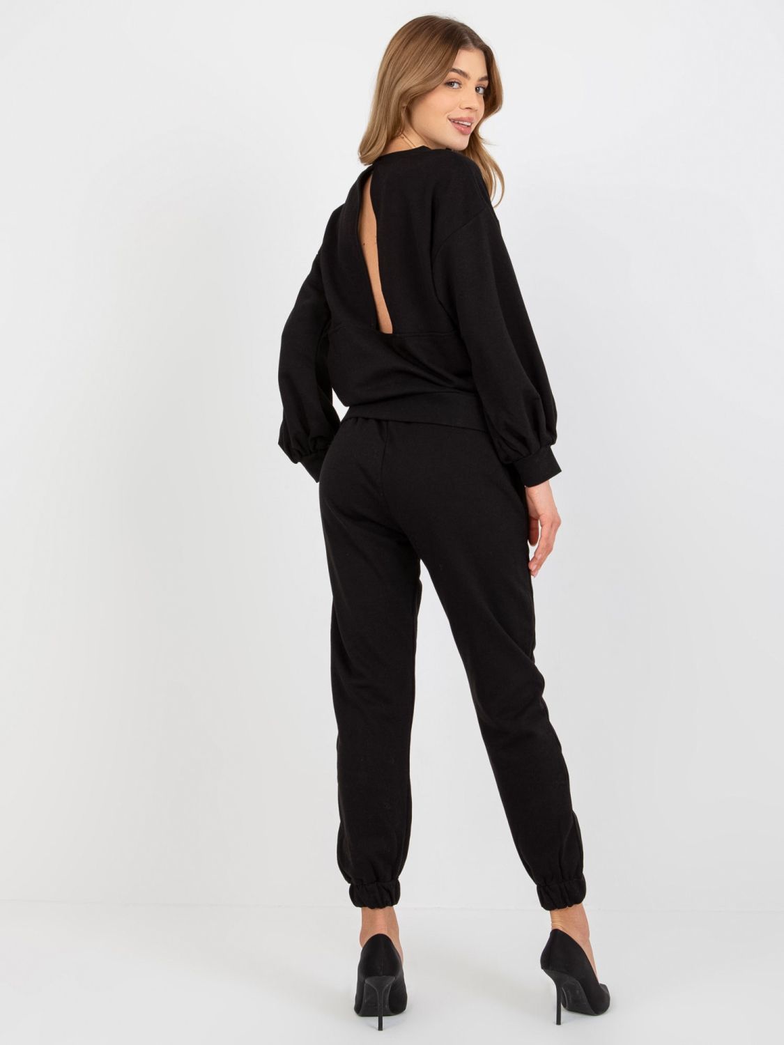 Black Casual Set with Open Back