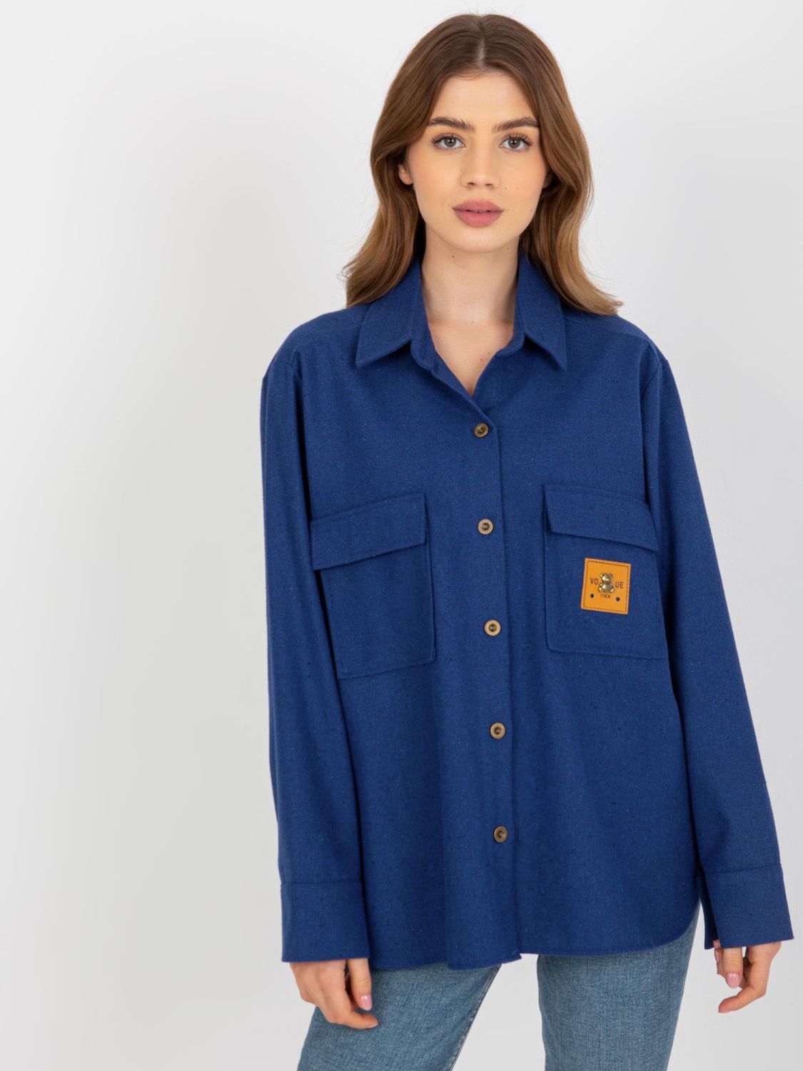 Dark Blue Wool Shirt with Pockets