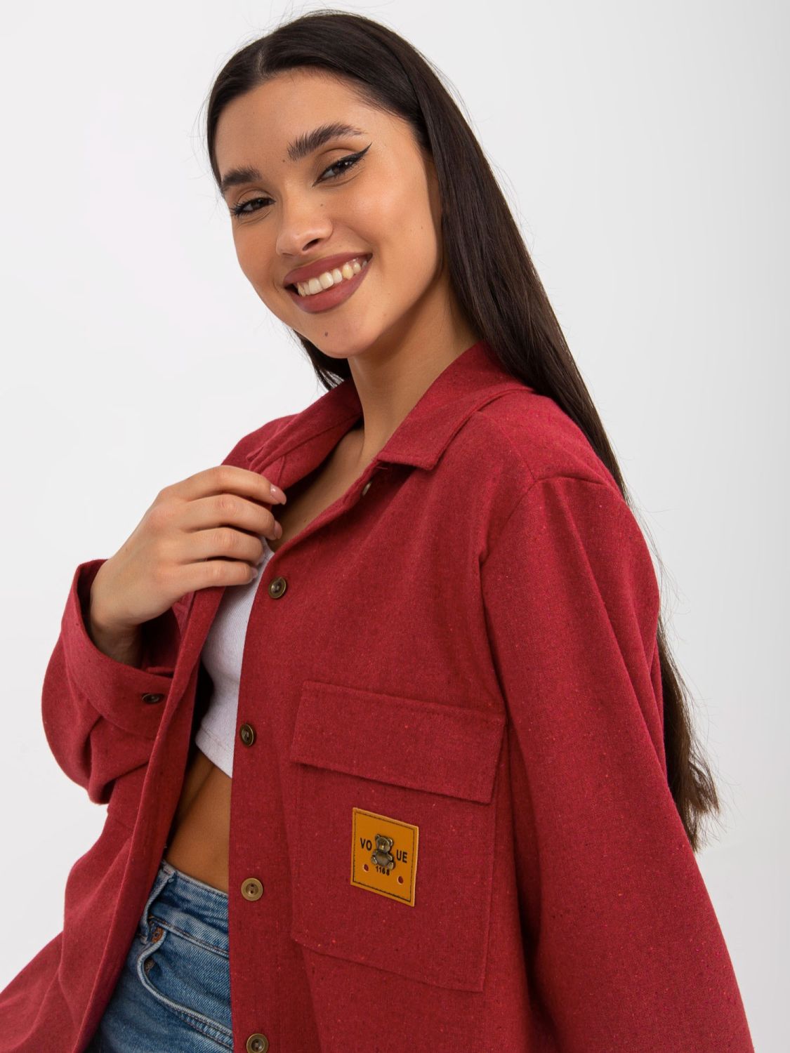 Women's Wool Shirt in Dark Pink