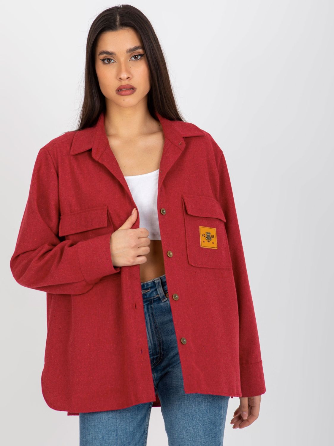 Women's Wool Shirt in Dark Pink