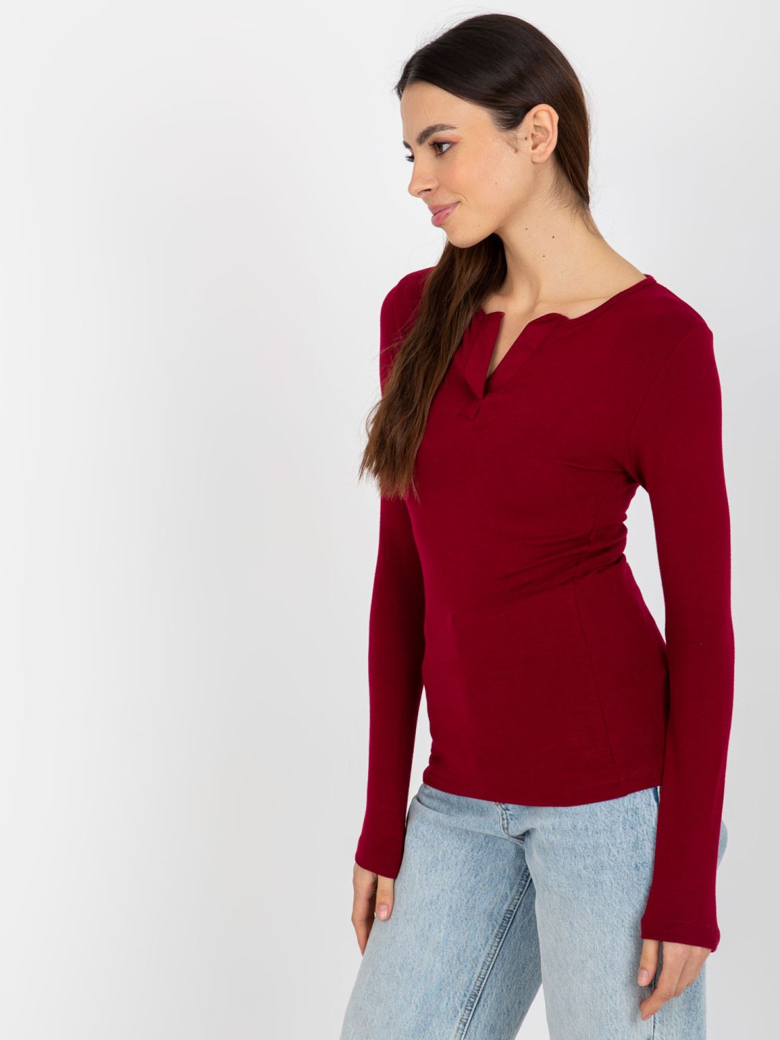 Bordeaux Viscose Blouse with V-Neck
