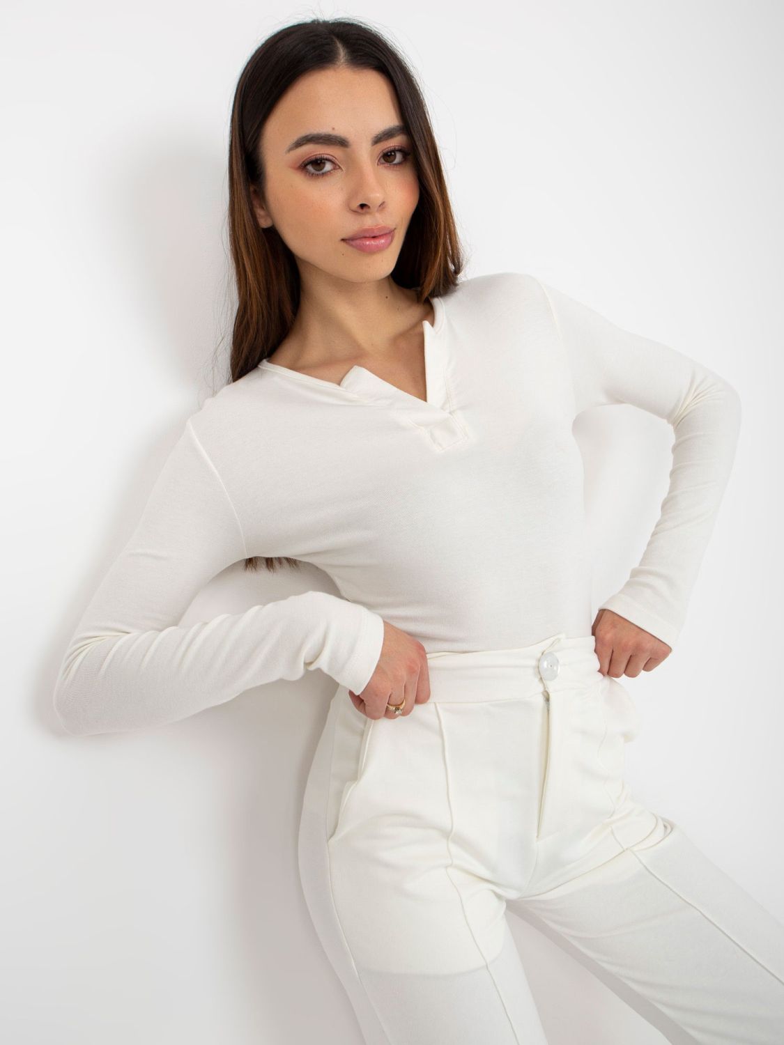 Ecru Fitted Blouse with V-Neck