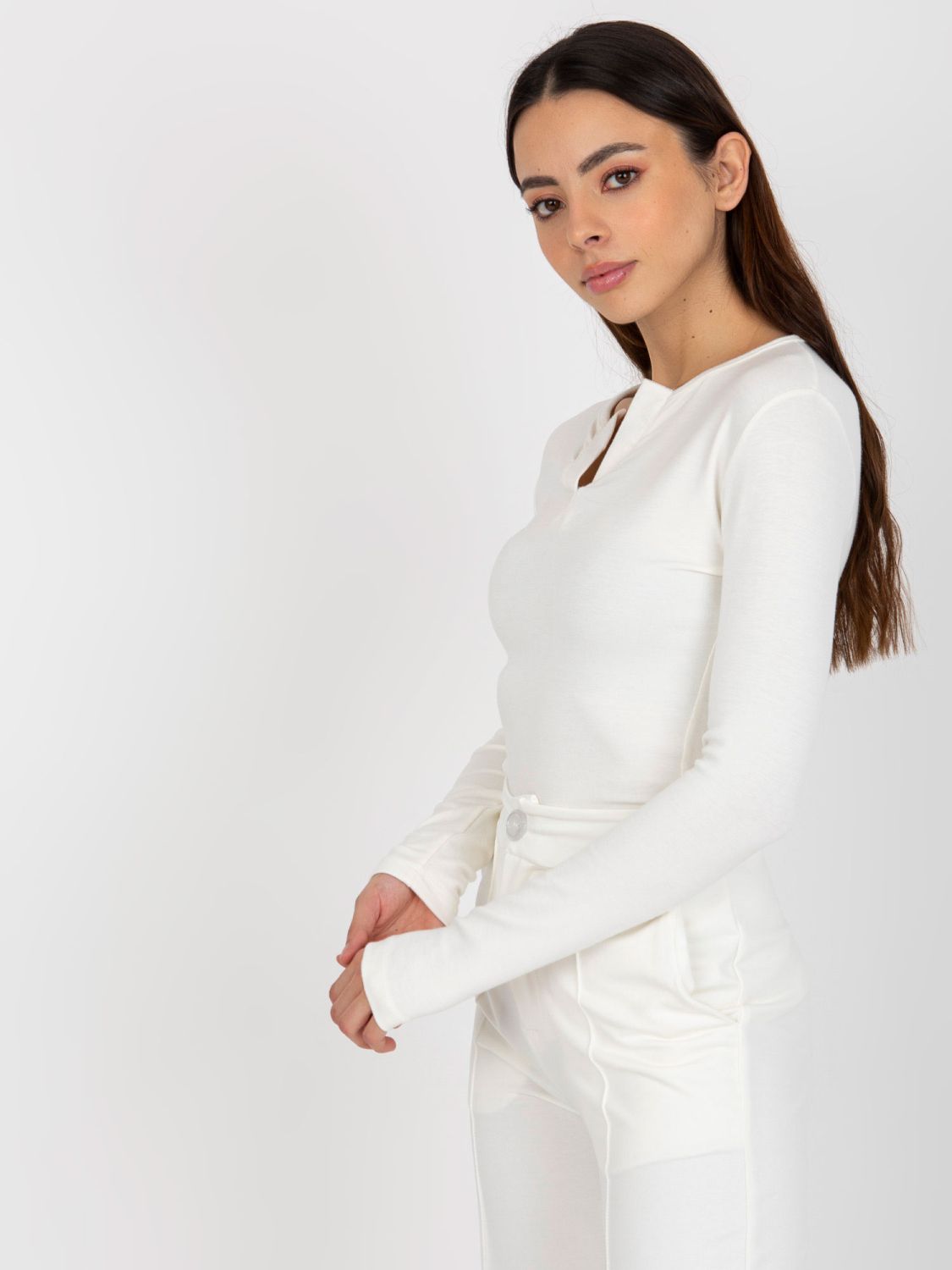 Ecru Fitted Blouse with V-Neck