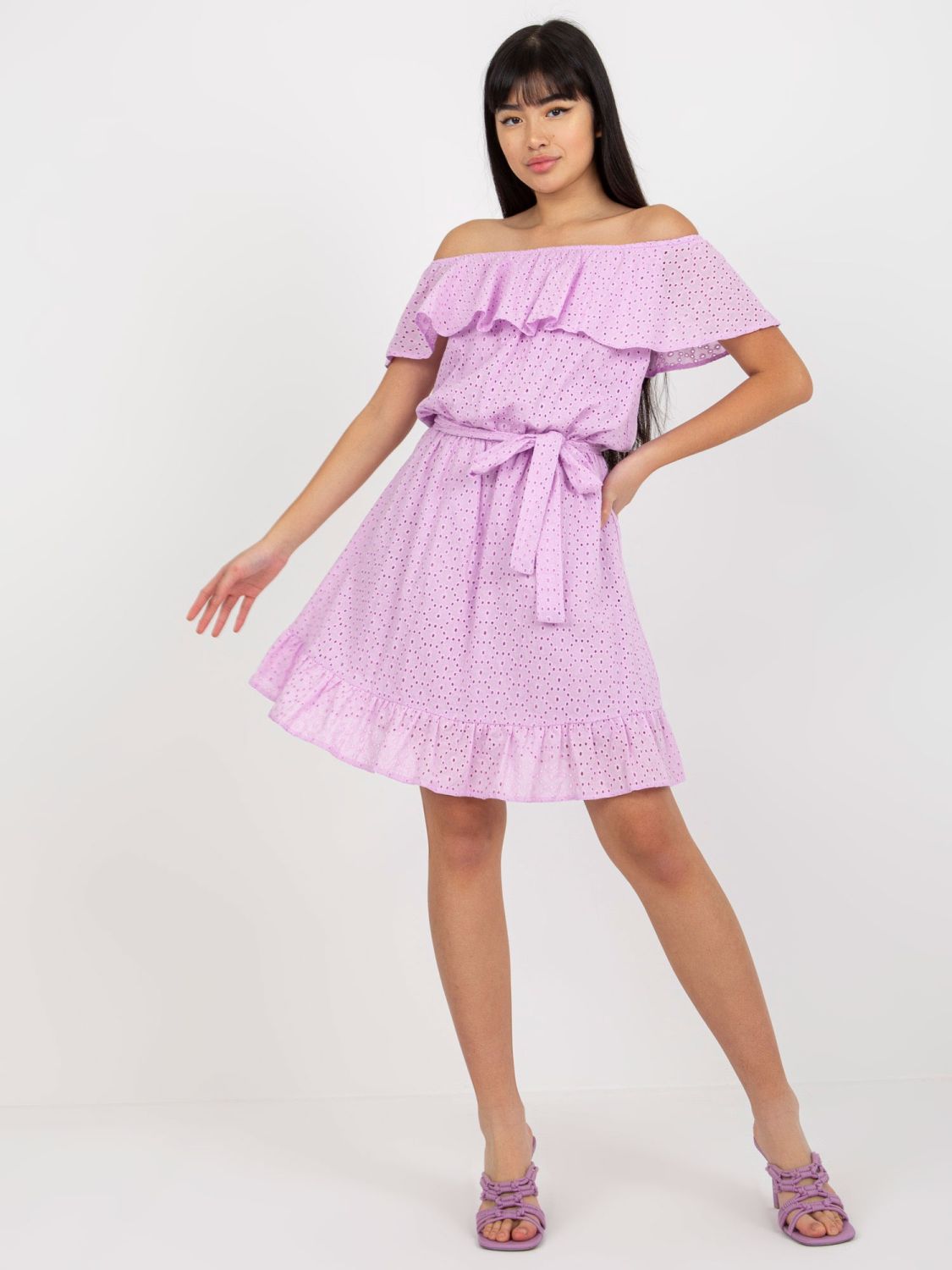 Light Purple Lace Dress with Ruffle