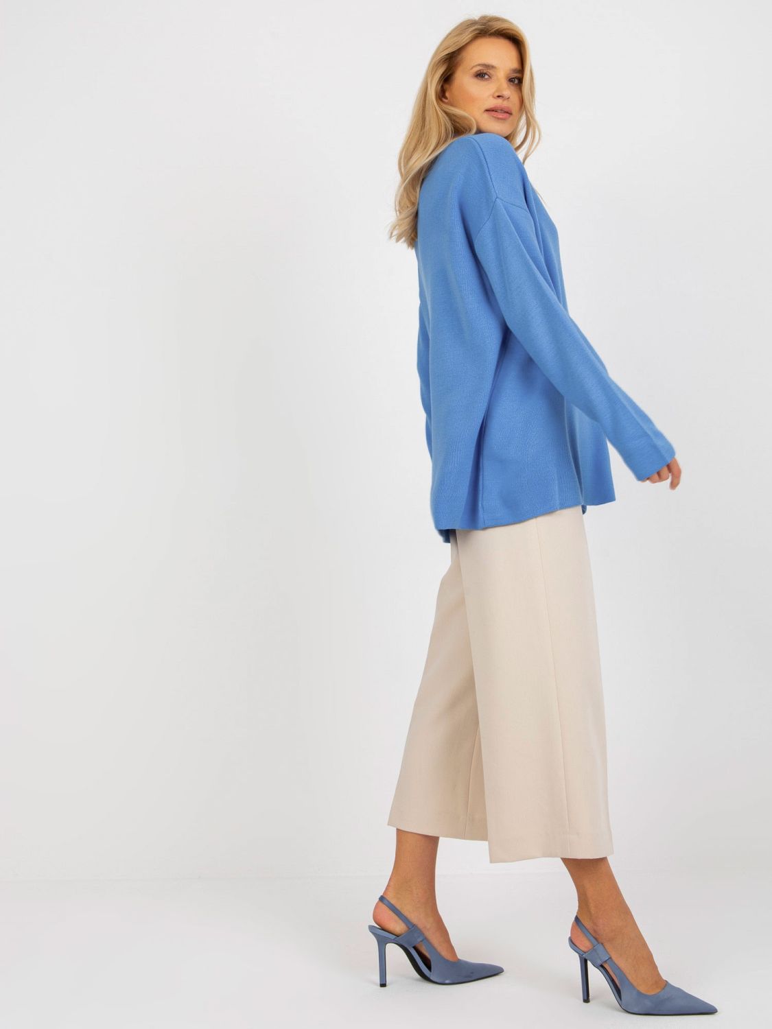 Blue Long Oversize Sweater with Collar RUE PARIS