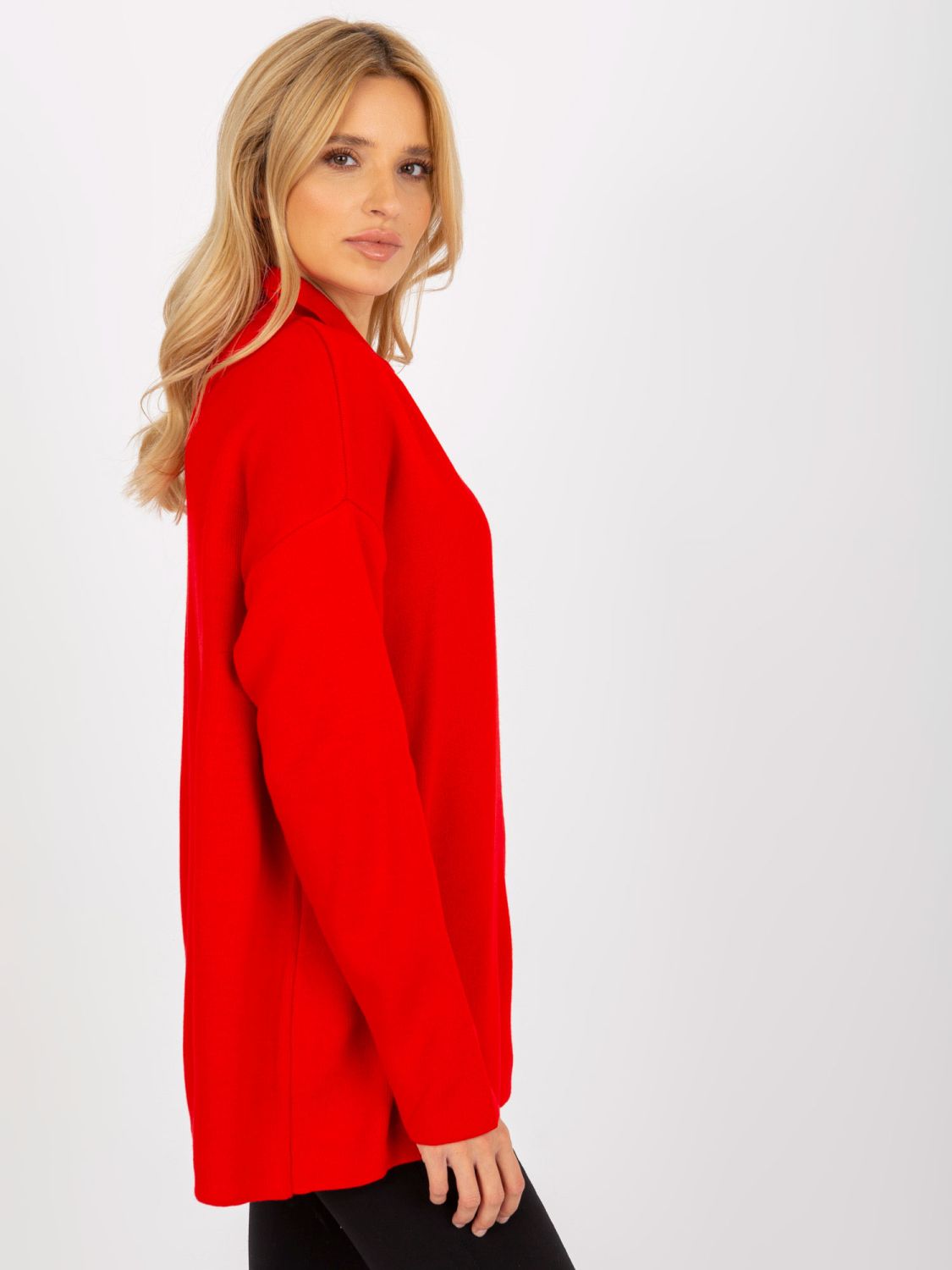 Red Long Oversize Sweater with Collar RUE PARIS